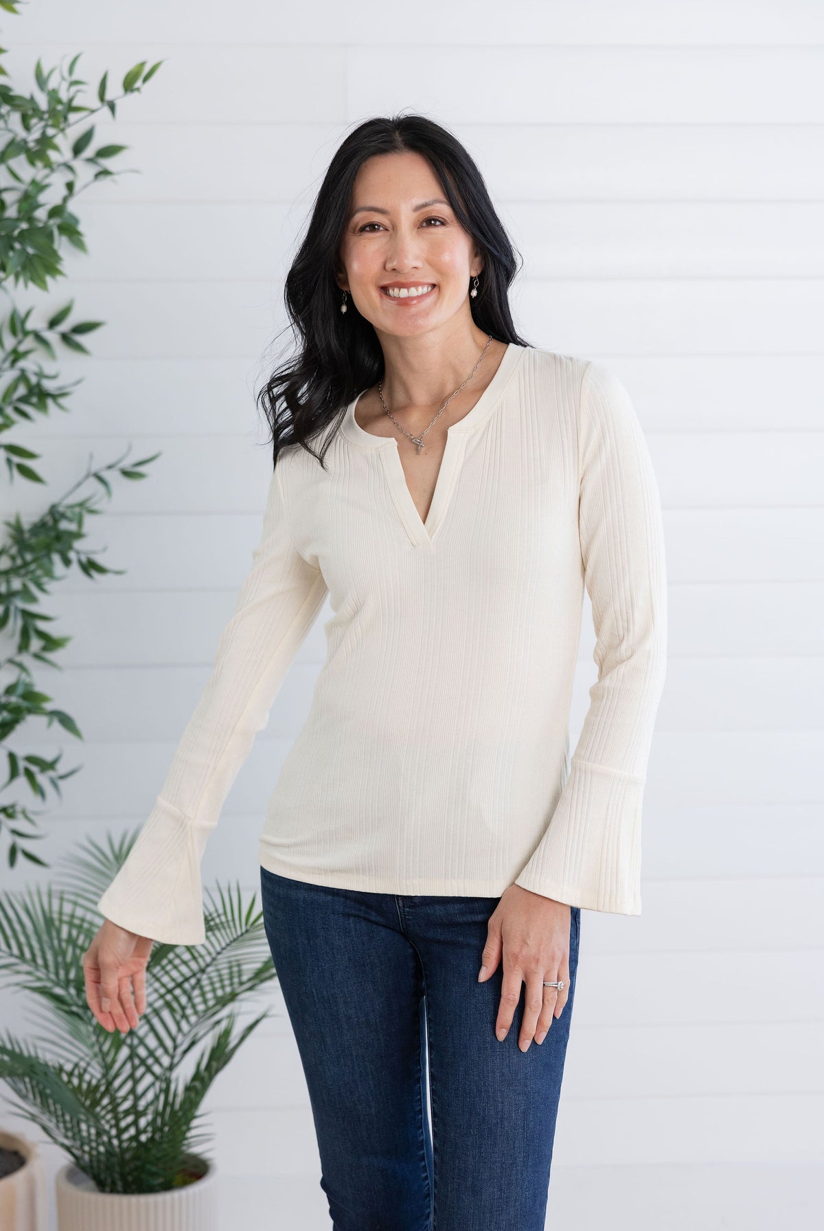 Mac and Me Ribbed Bell Sleeve Top