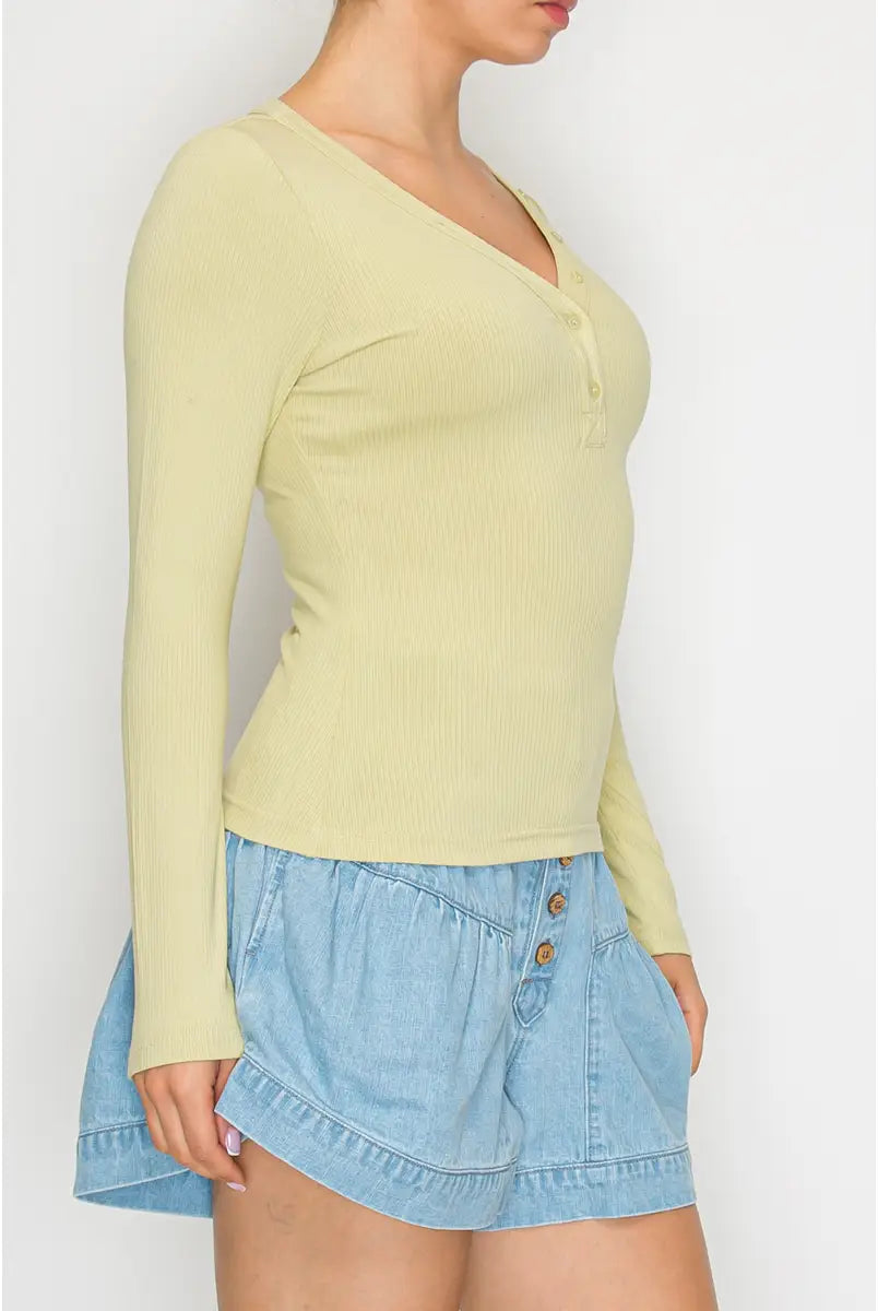 Snap Front Ribbed Long Sleeve Top