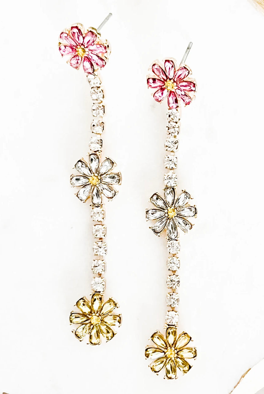 Flower Crystal Dangle Earrings