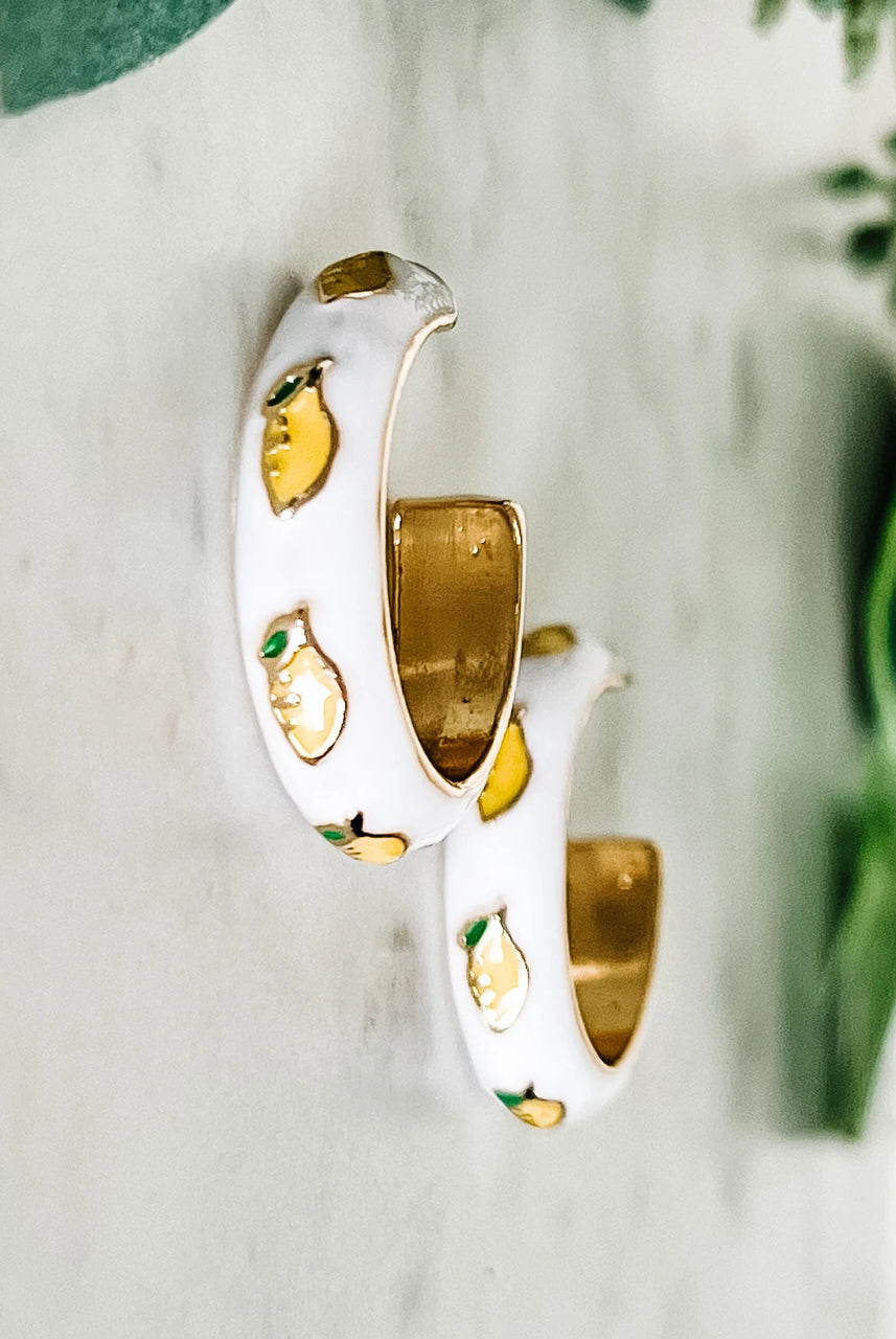 Lemon Enamel Hoop Earrings
