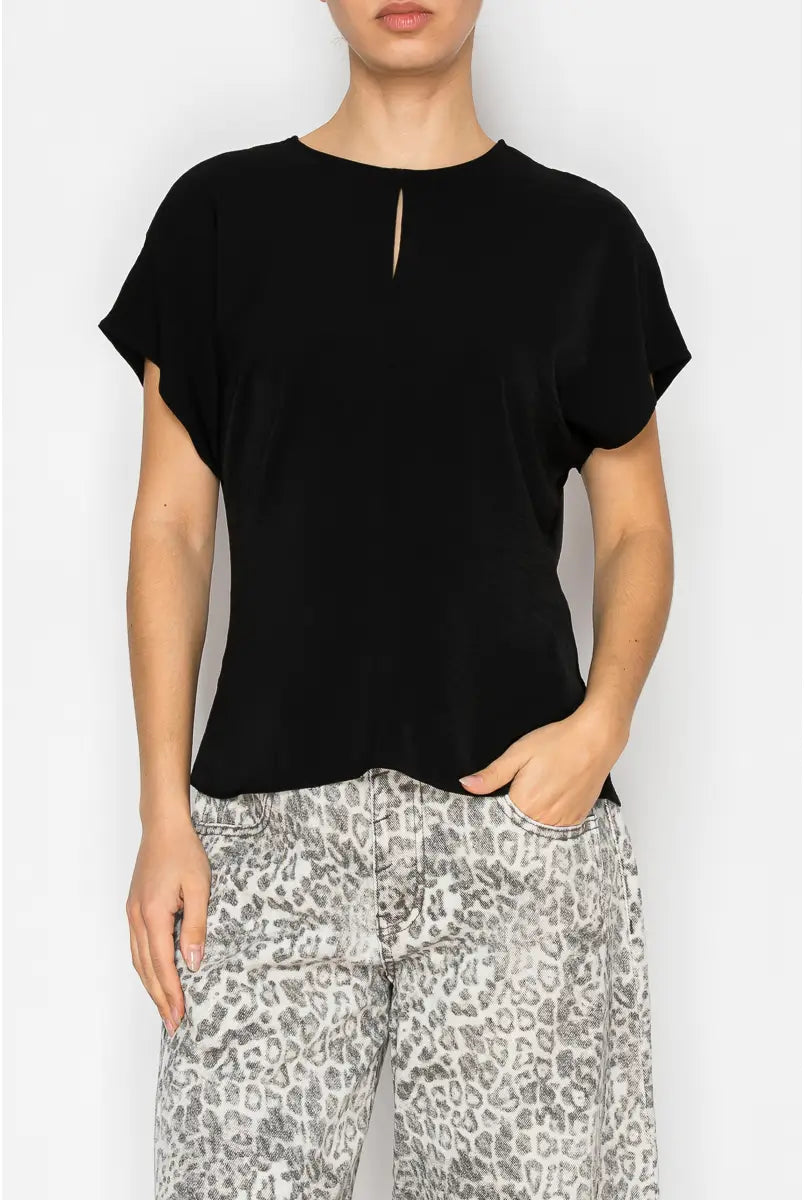 Woven Keyhole Neck Blouse