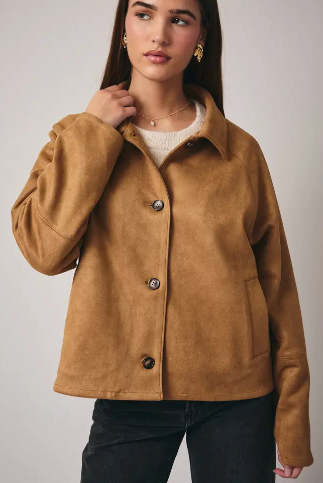 Suede Button Front Jacket with Hidden Pockets