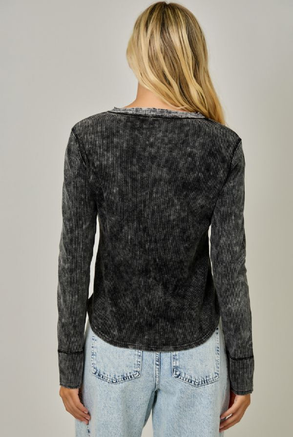 Washed Thermal Long Sleeve Henley Top