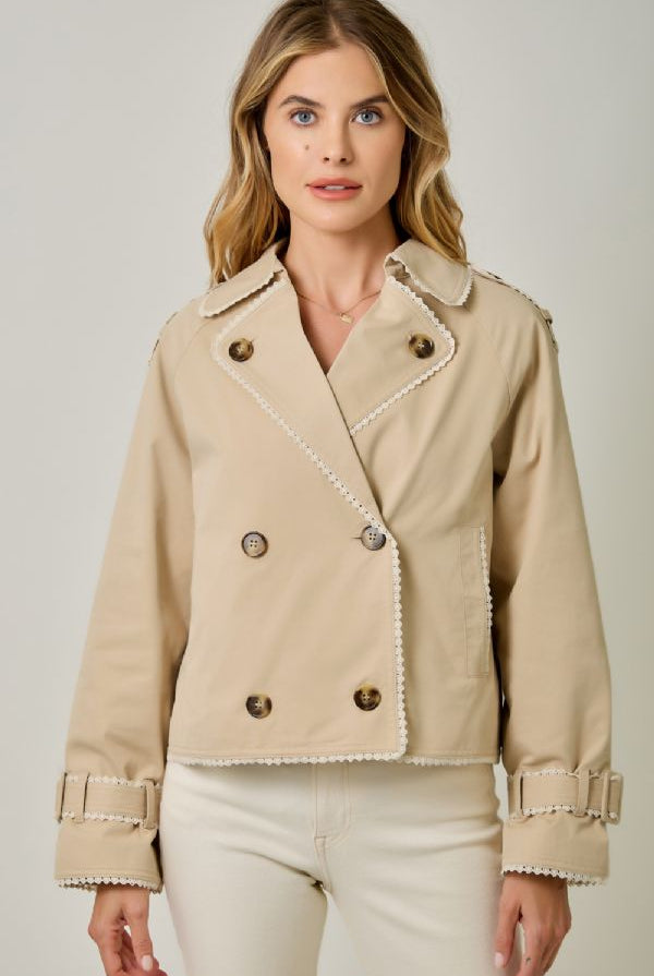 Edge Lace Trimming Half Length Trench Coat