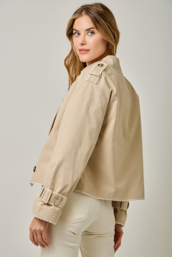 Edge Lace Trimming Half Length Trench Coat