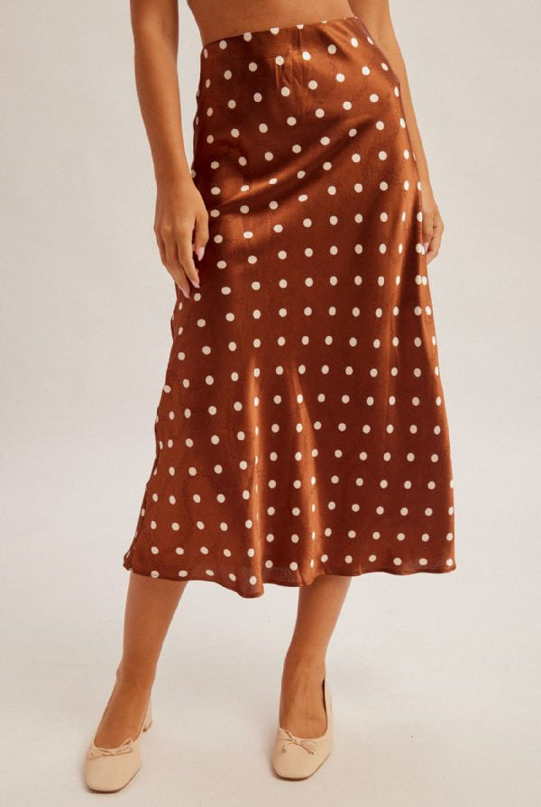 Polka Dot Satin Skirt with Faint Chain Link Pattern