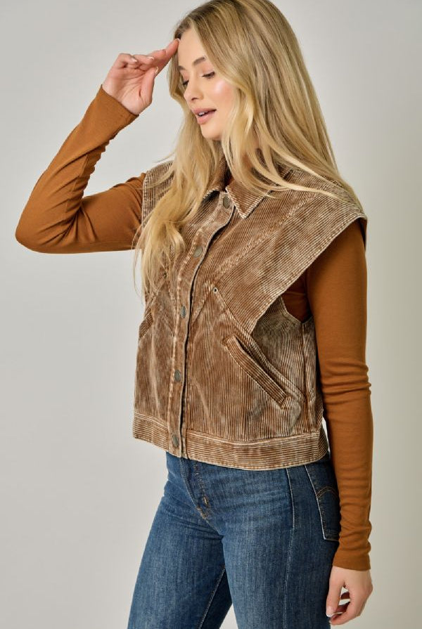 Cotton Oversized Washed Corduroy Vest