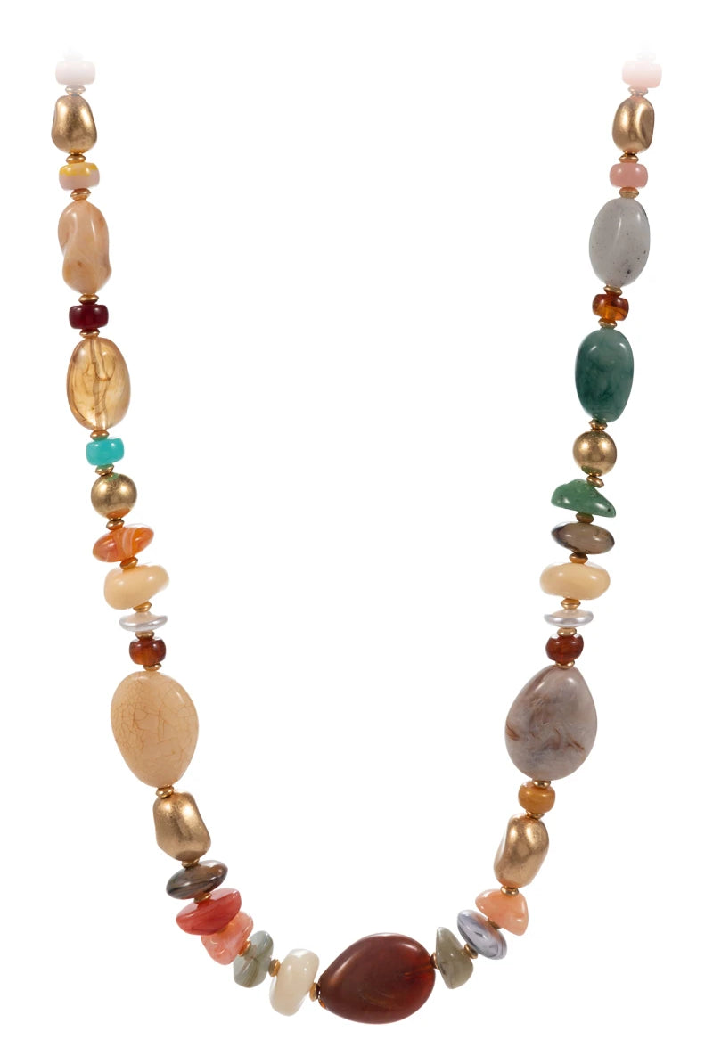 Natural Tone Resin Beaded Necklace