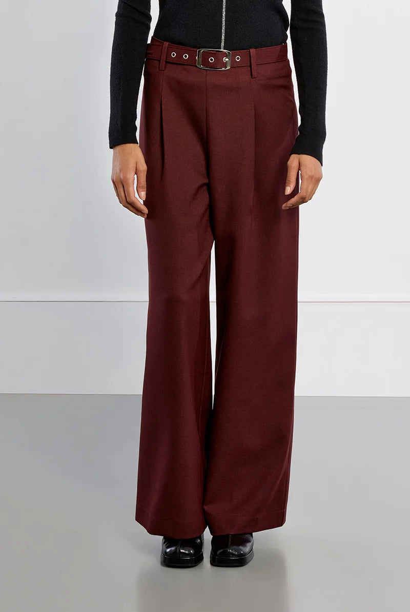 Belted Pleated Wide Leg Trouser