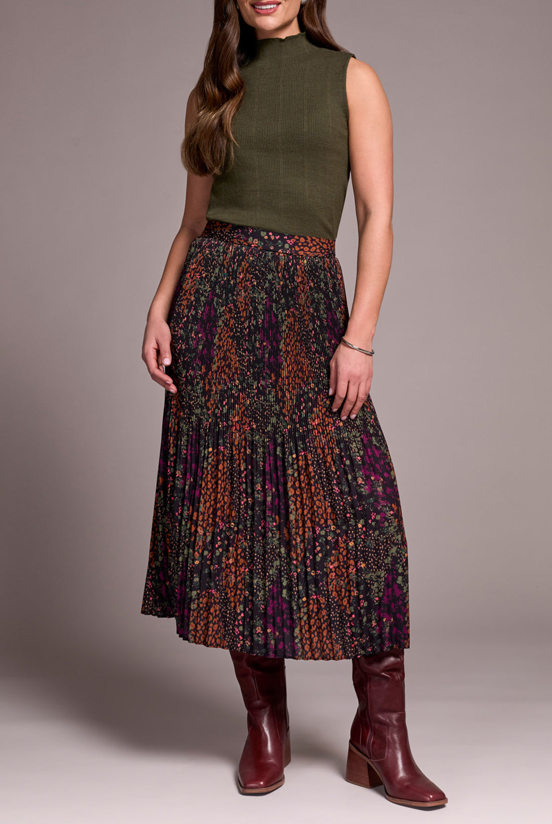 MB Long Patterned Plisse Skirt with Slit
