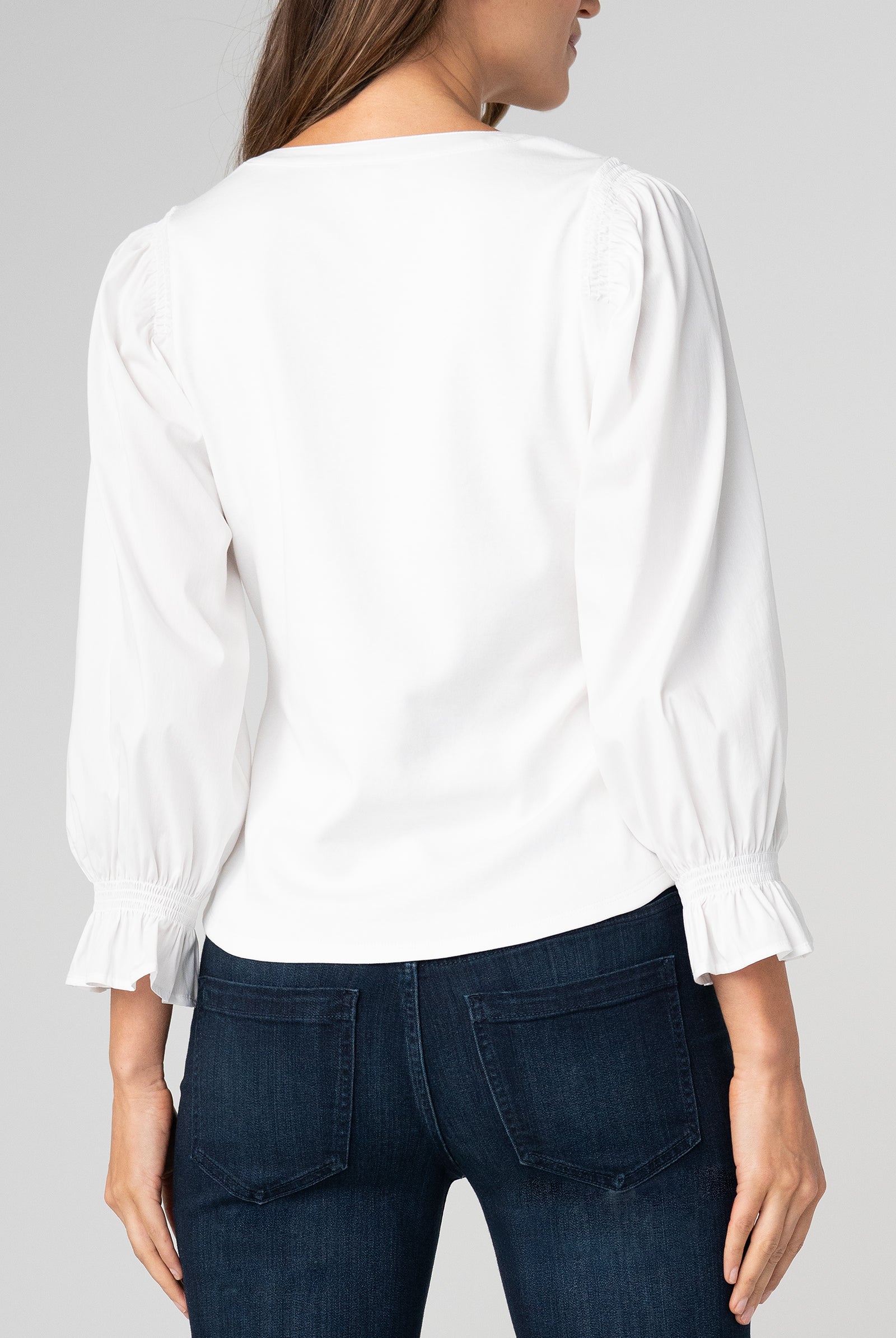 Liverpool 3/4 Sleeve Knit To Woven Top