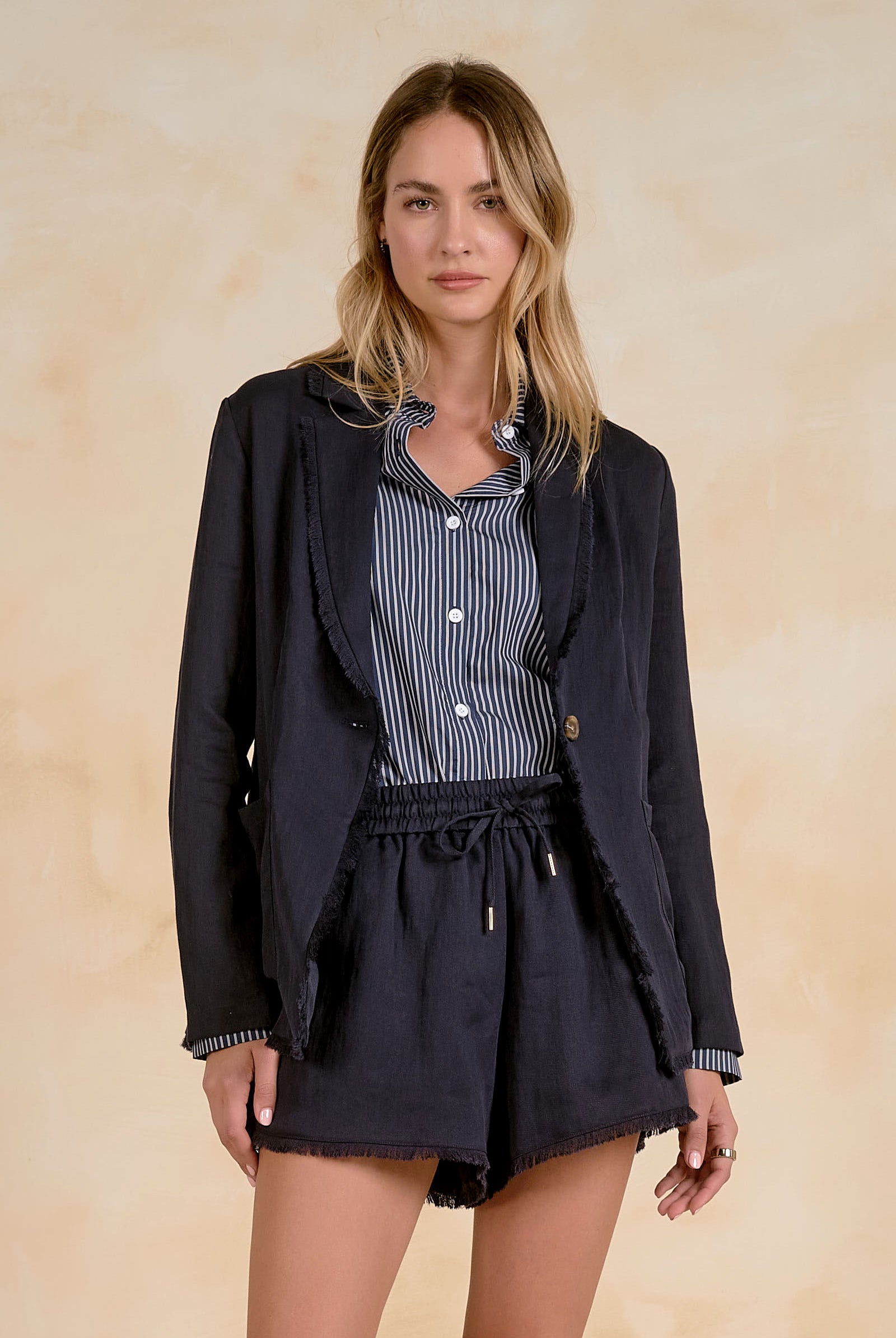 Frayed Edge Button Front Blazer