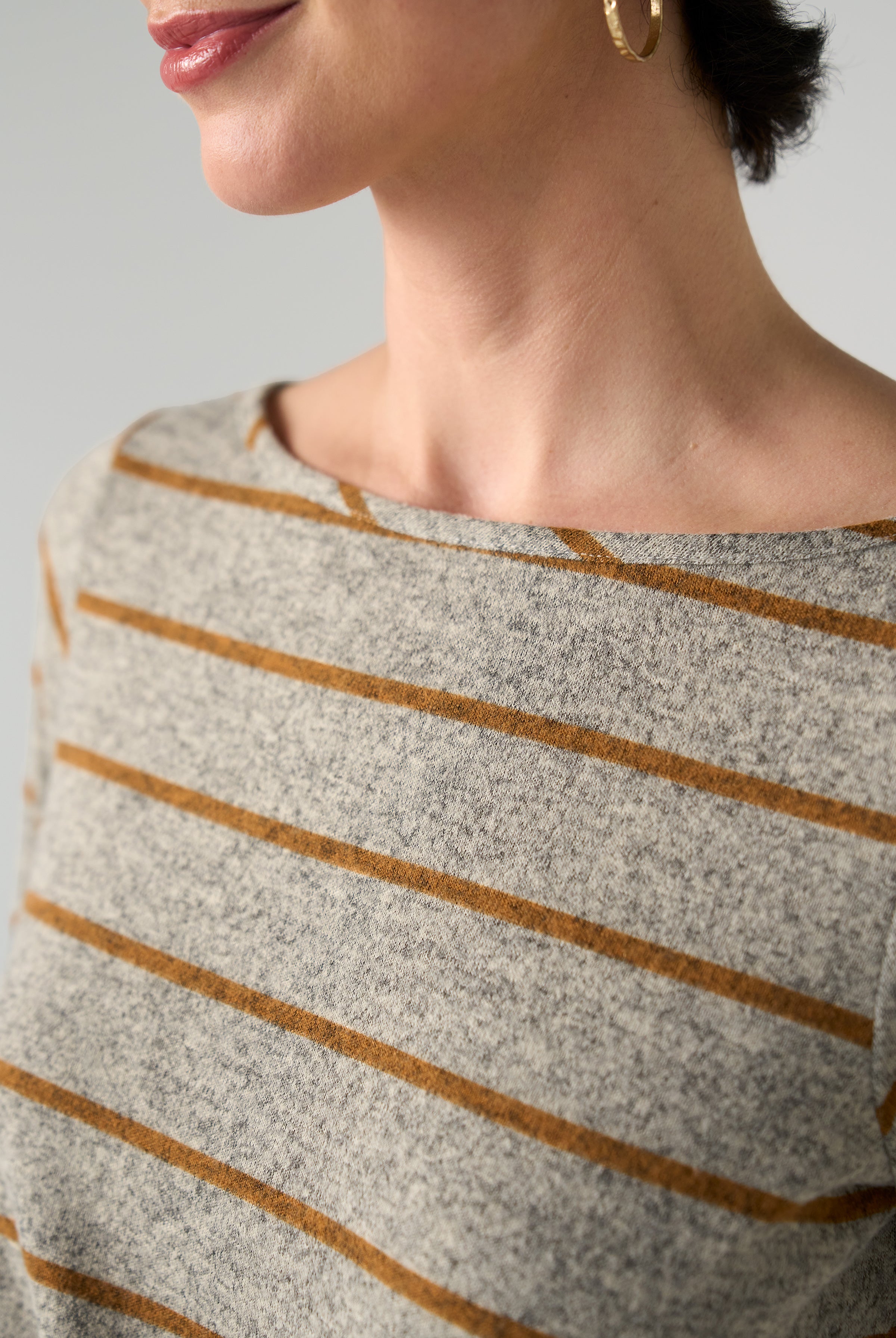 Liverpool Boat Neck Brushed Knit Long Sleeve with Side Twist Detail