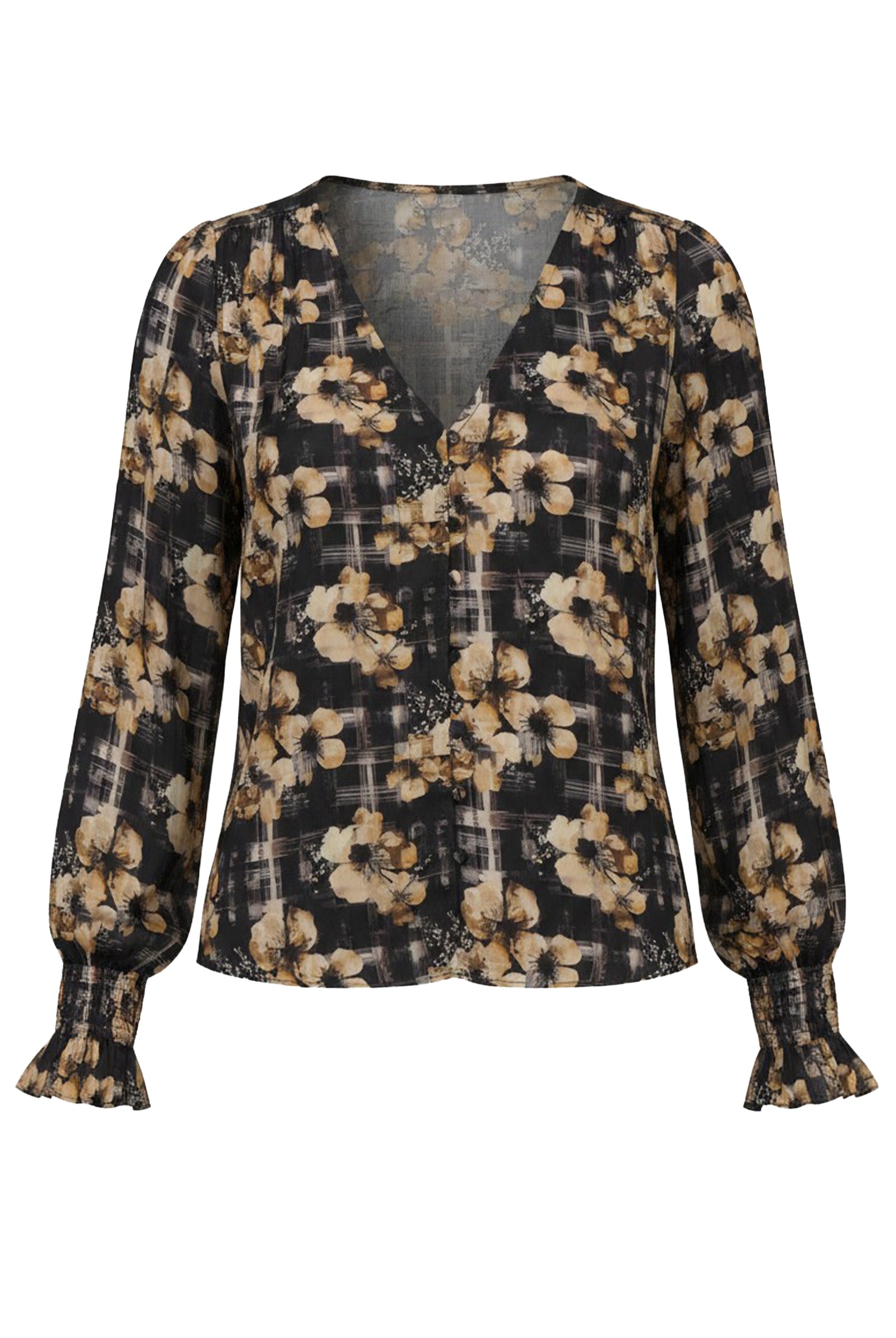 Liverpool V Neck Button Front Floral Long Sleeve Blouse