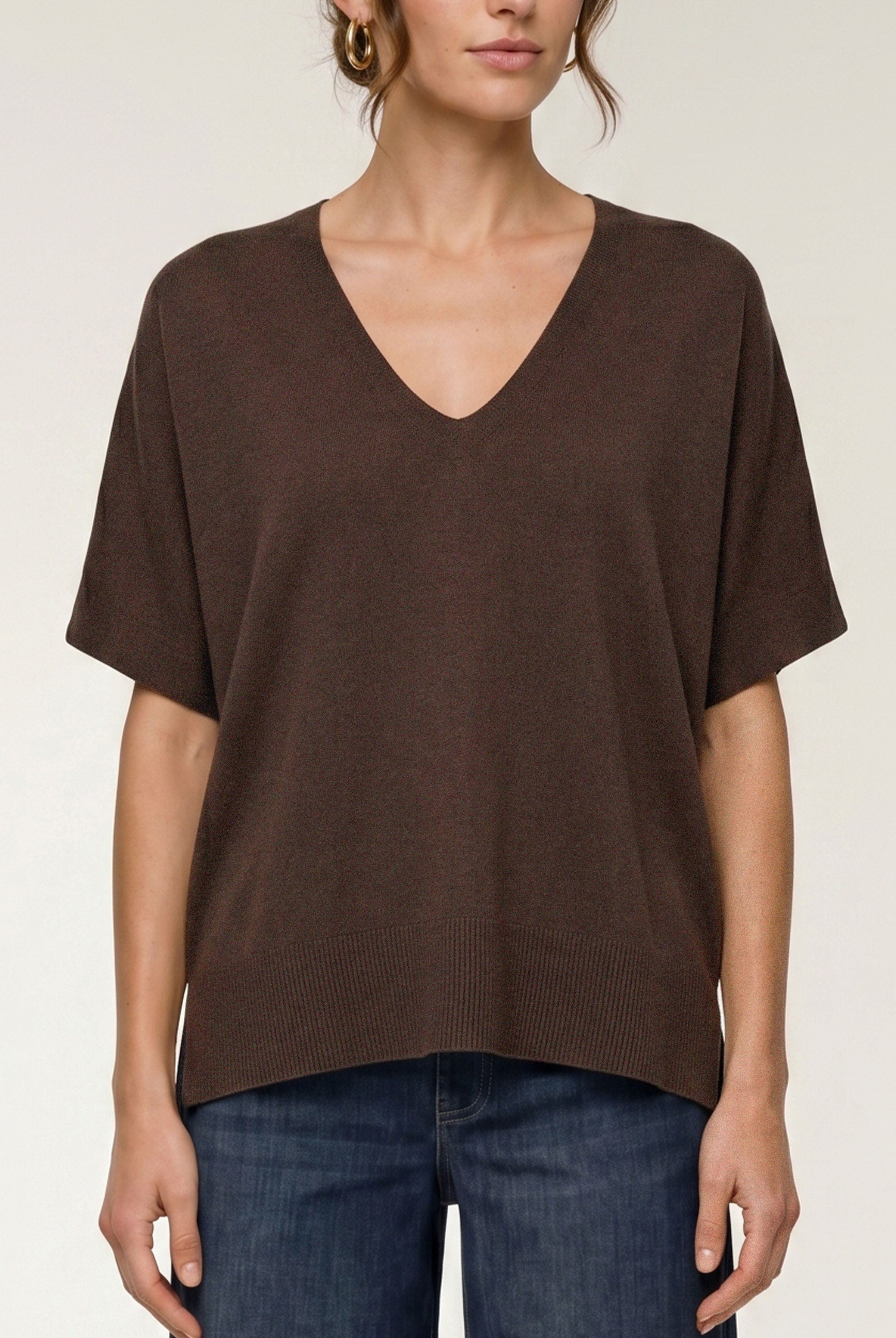 Liverpool Dolman Short Sleeve Sweater with Step Hem