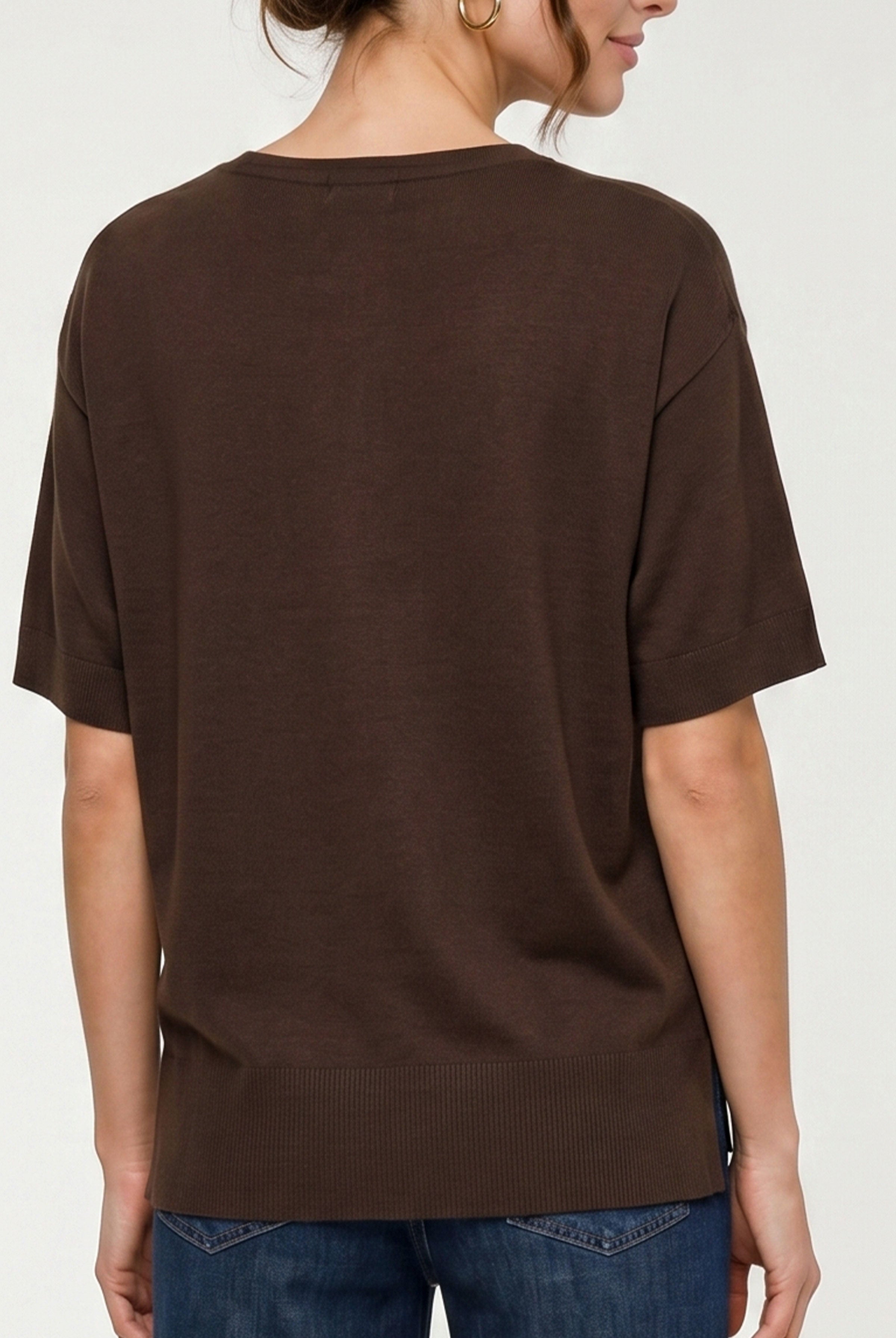 Liverpool Dolman Short Sleeve Sweater with Step Hem