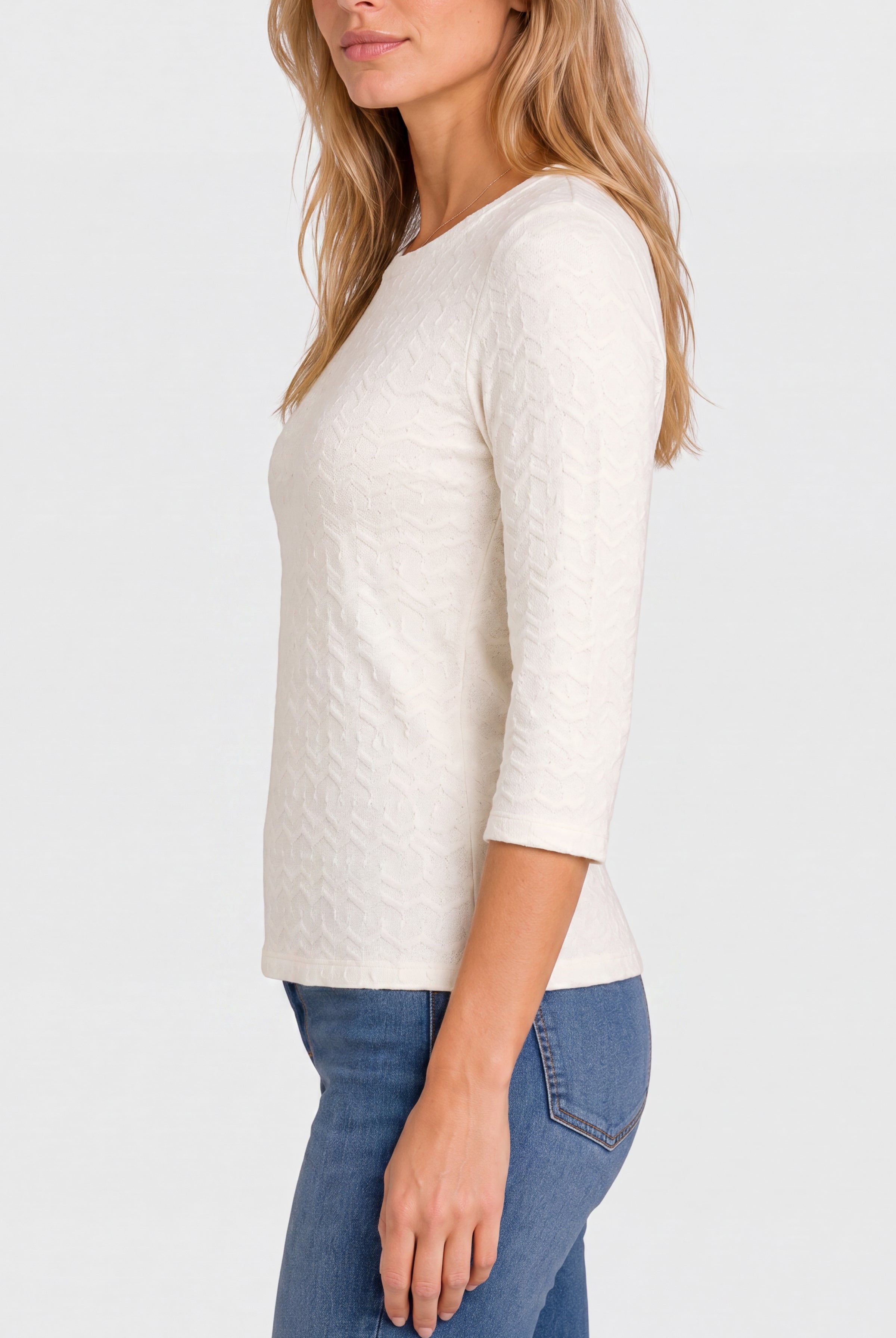 Liverpool 3/4 Sleeve Textured Knit Top with Ribbing