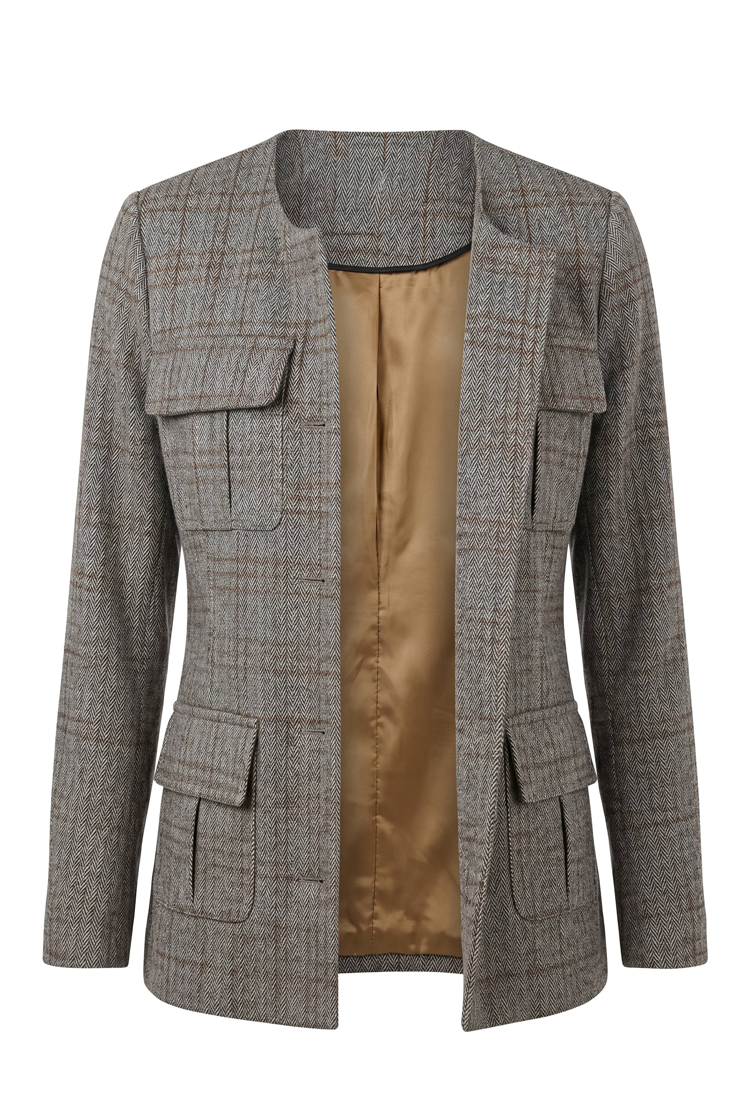 Liverpool Collarless Longline Herringbone Jacket