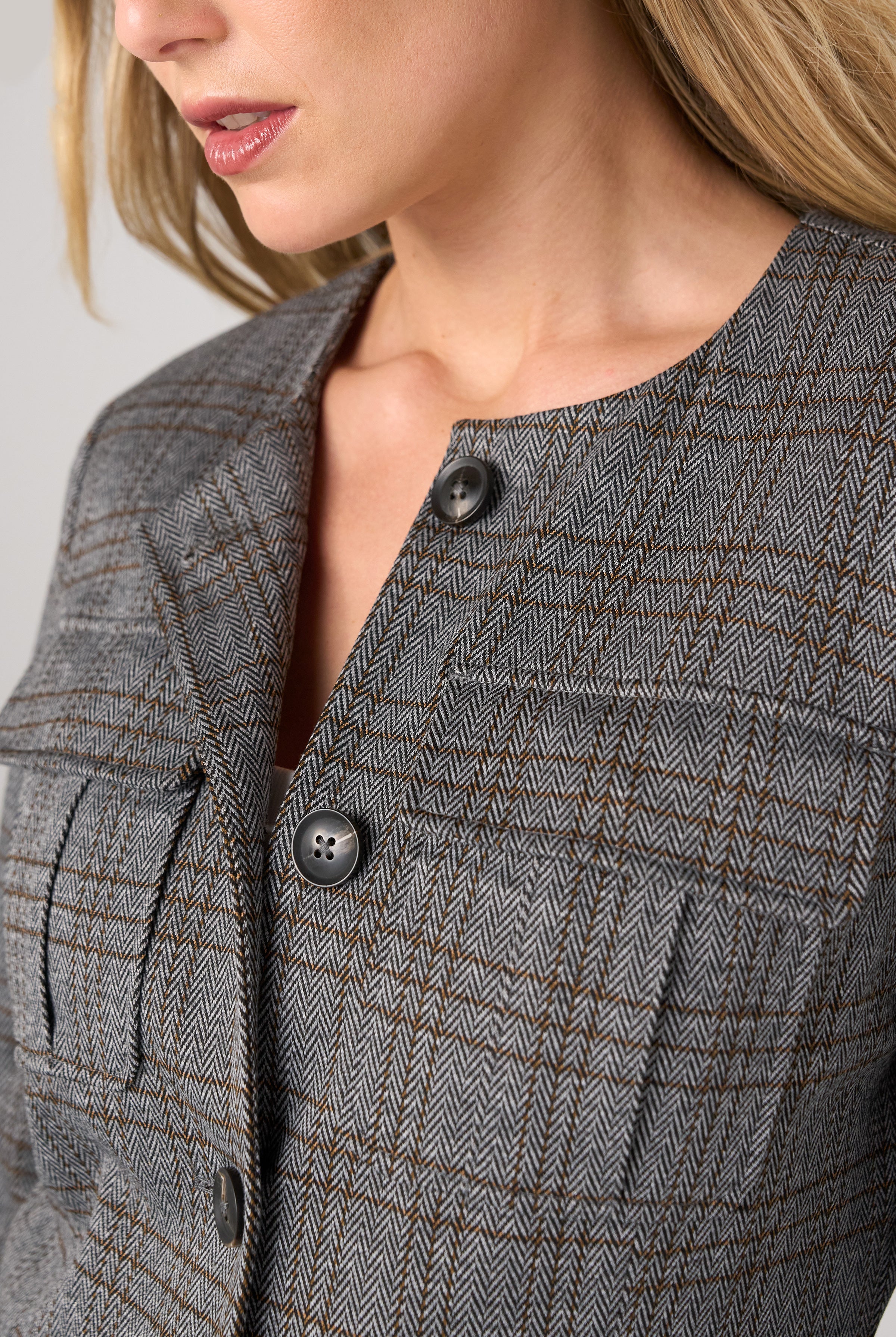Liverpool Collarless Longline Herringbone Jacket