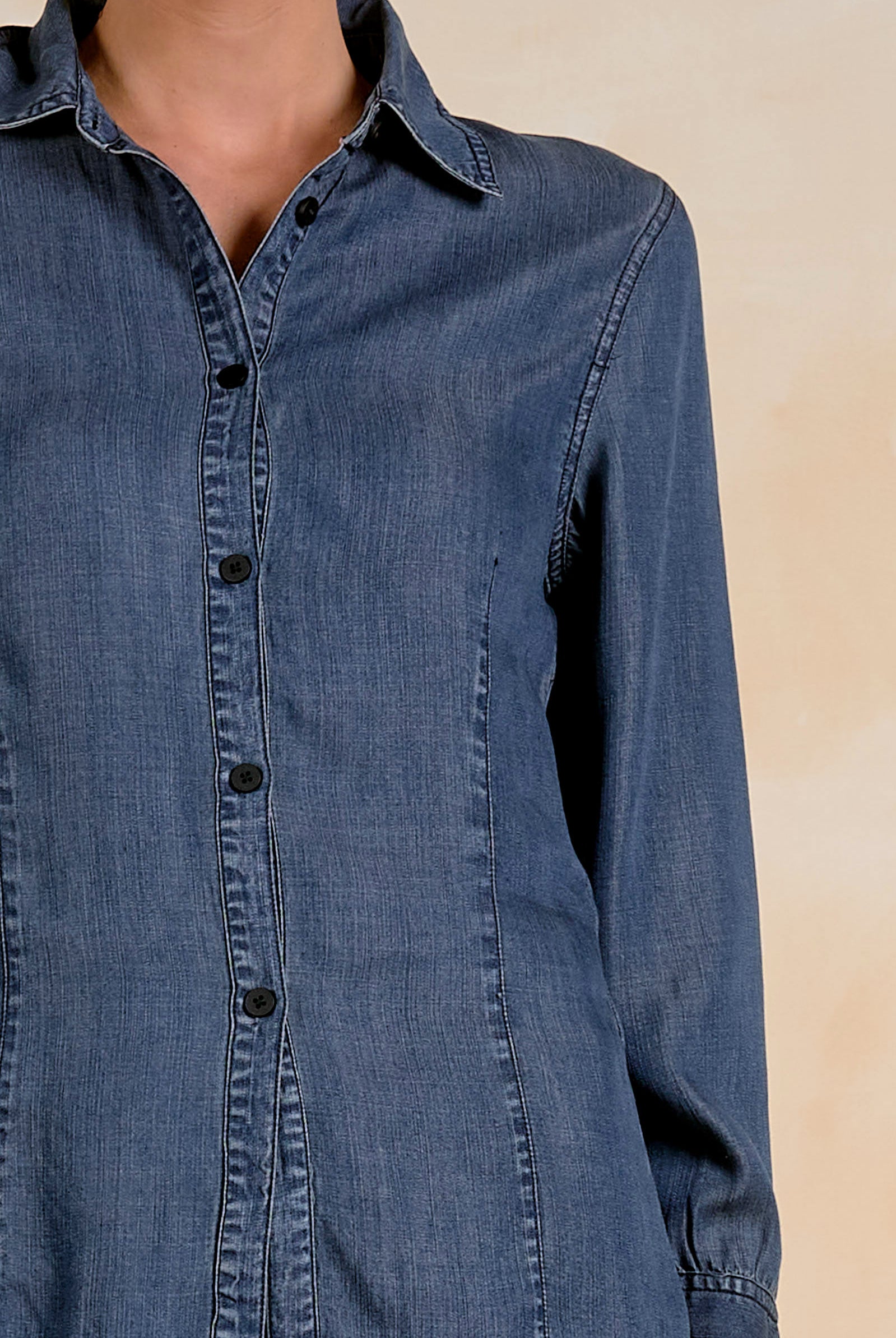 Collared Denim Button Down Top