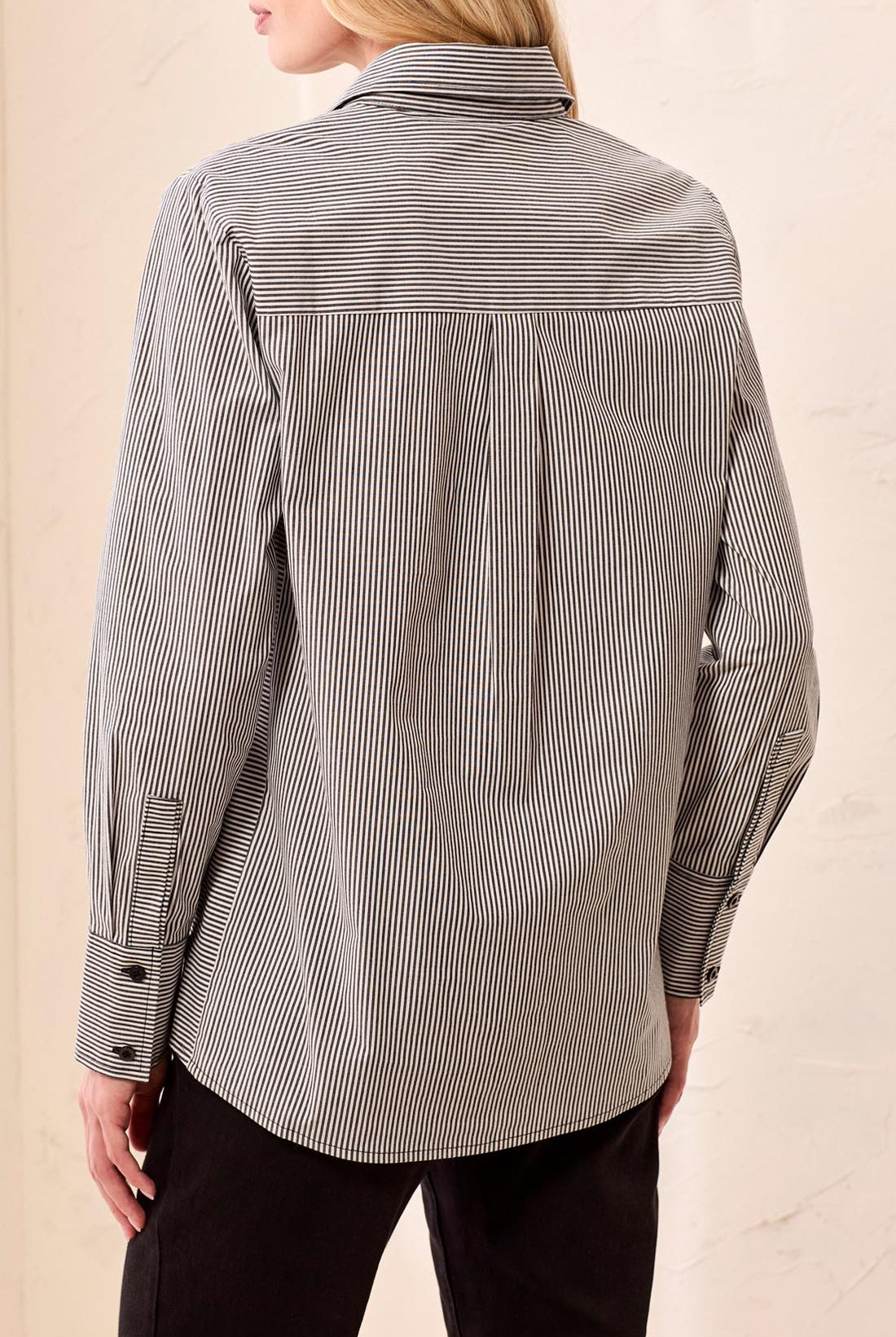 MB Long Sleeve Striped Button Down Top with Side Panels