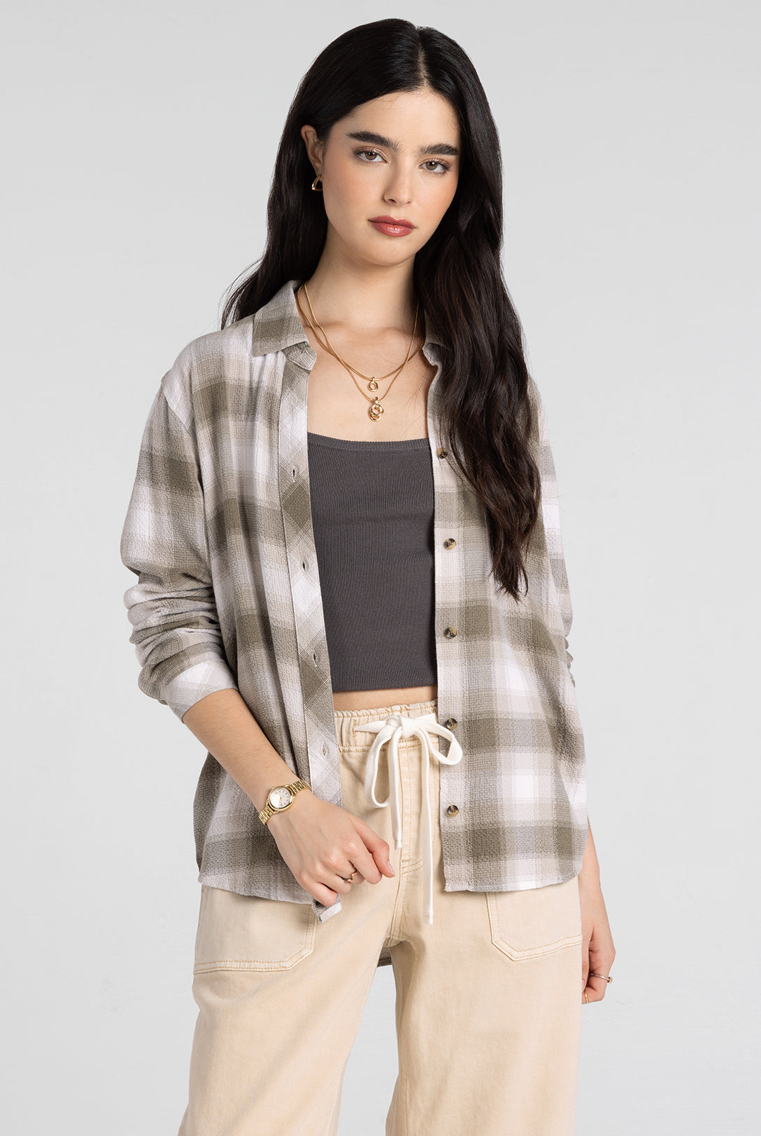 Plaid Button Down Relaxed Top