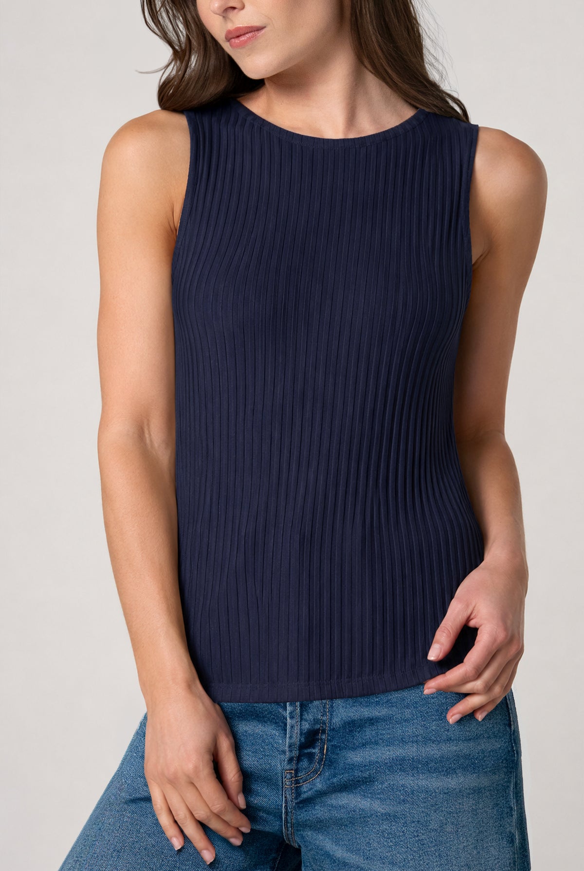 Liverpool Sleeveless Boat Neck Knit Top