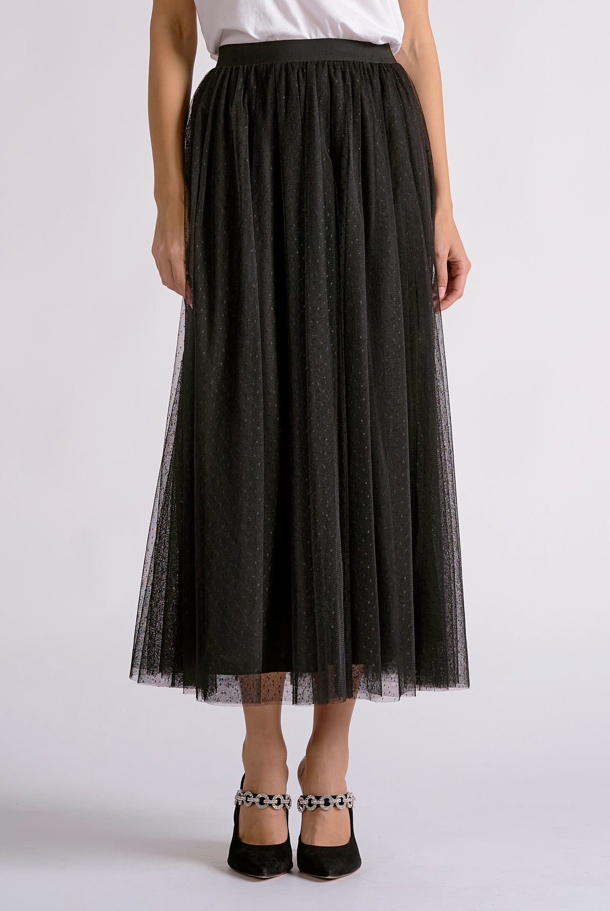 Mesh Detail Midi Skirt