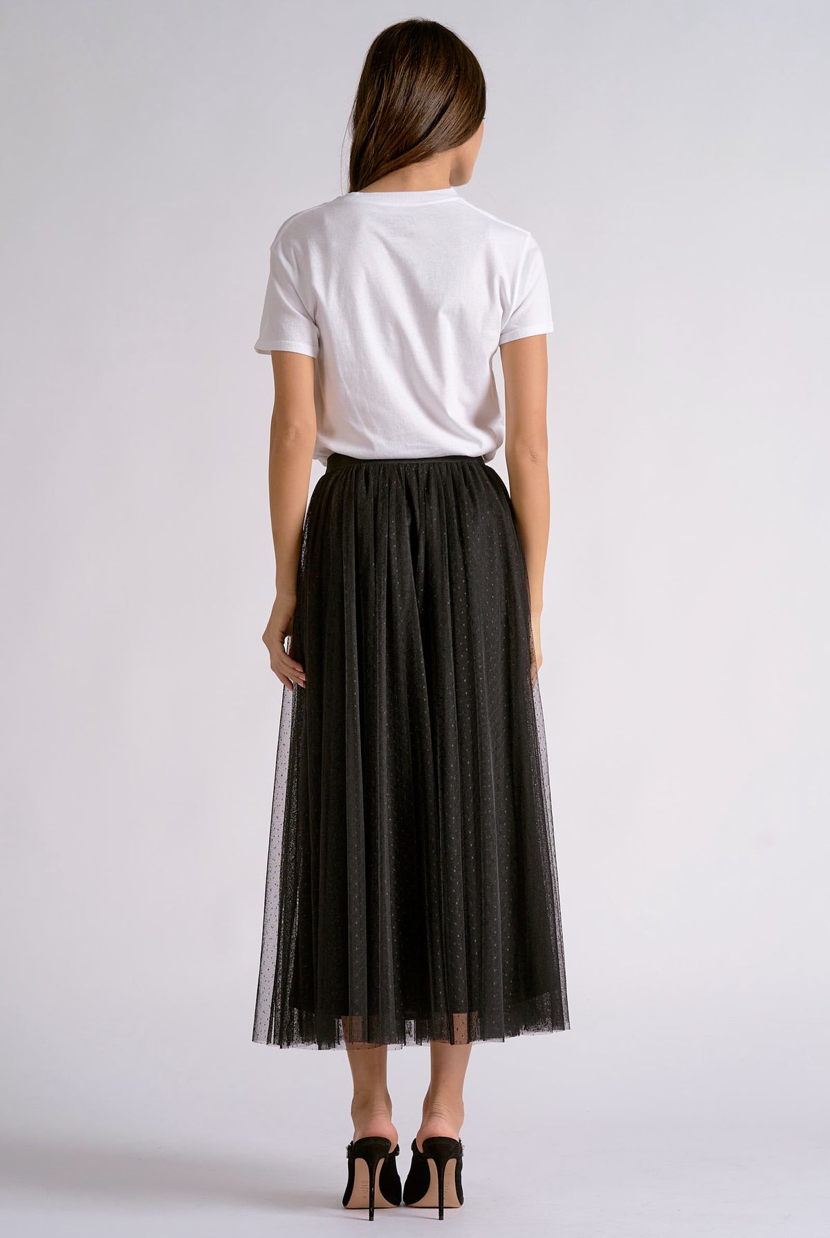Mesh Detail Midi Skirt
