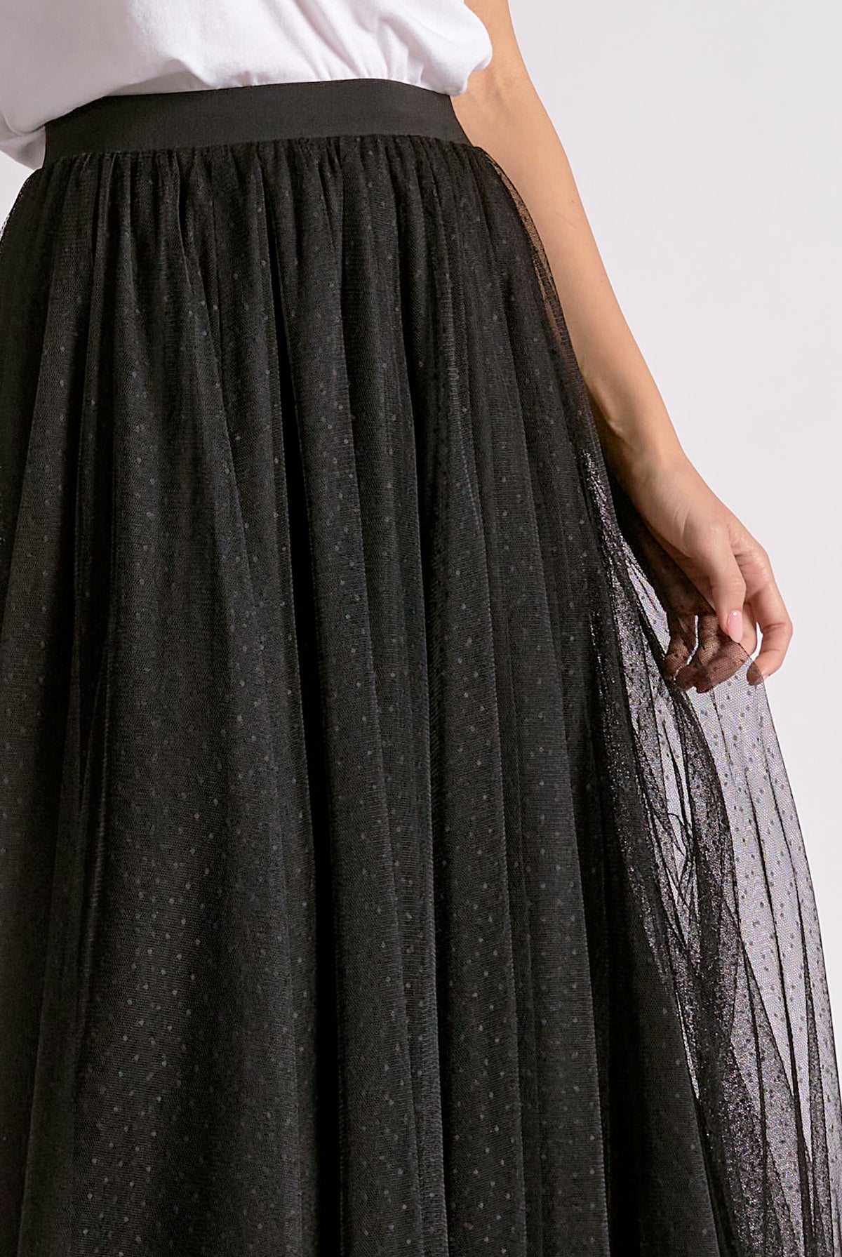 Mesh Detail Midi Skirt