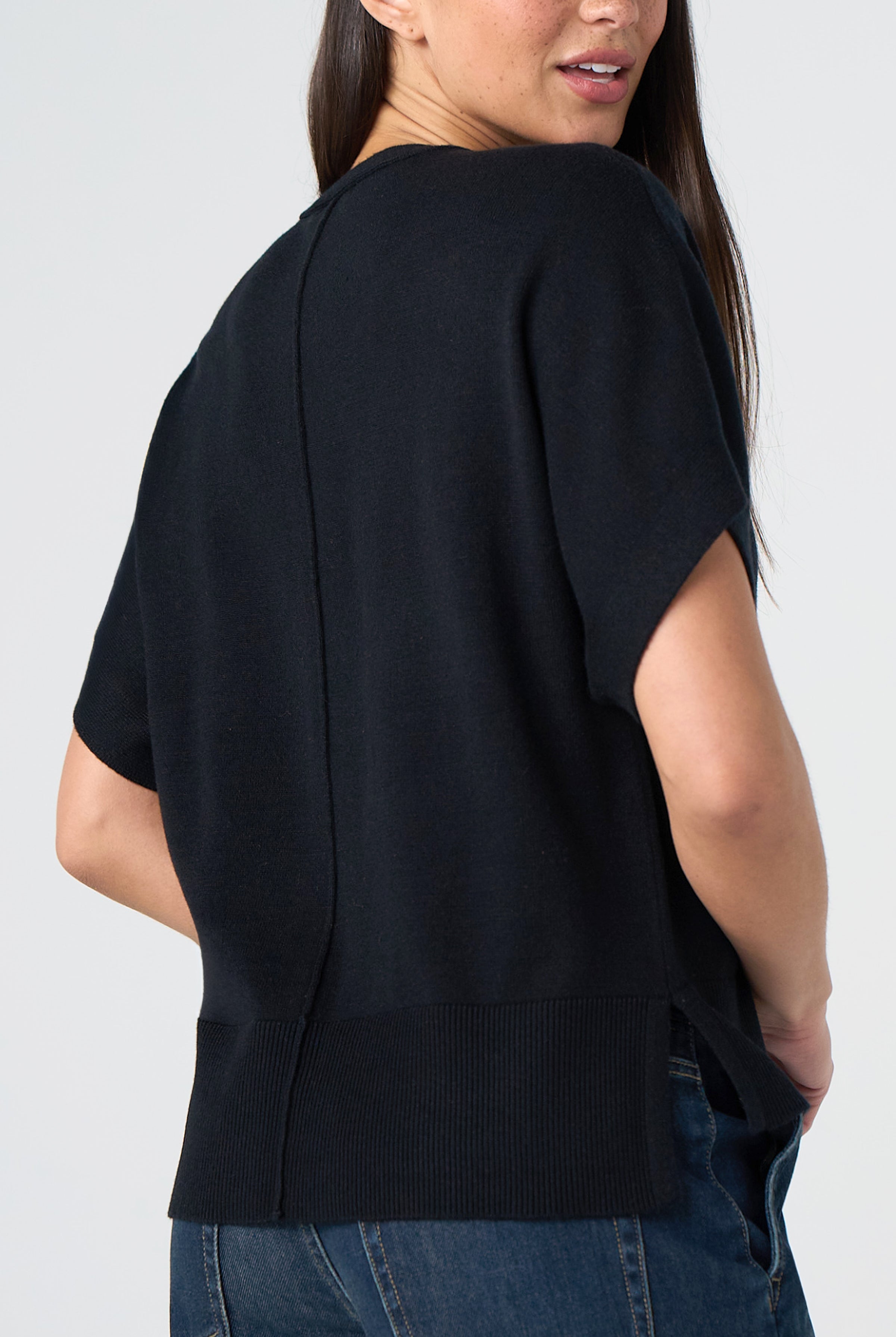 Liverpool Dolman Short Sleeve Sweater with Step Hem