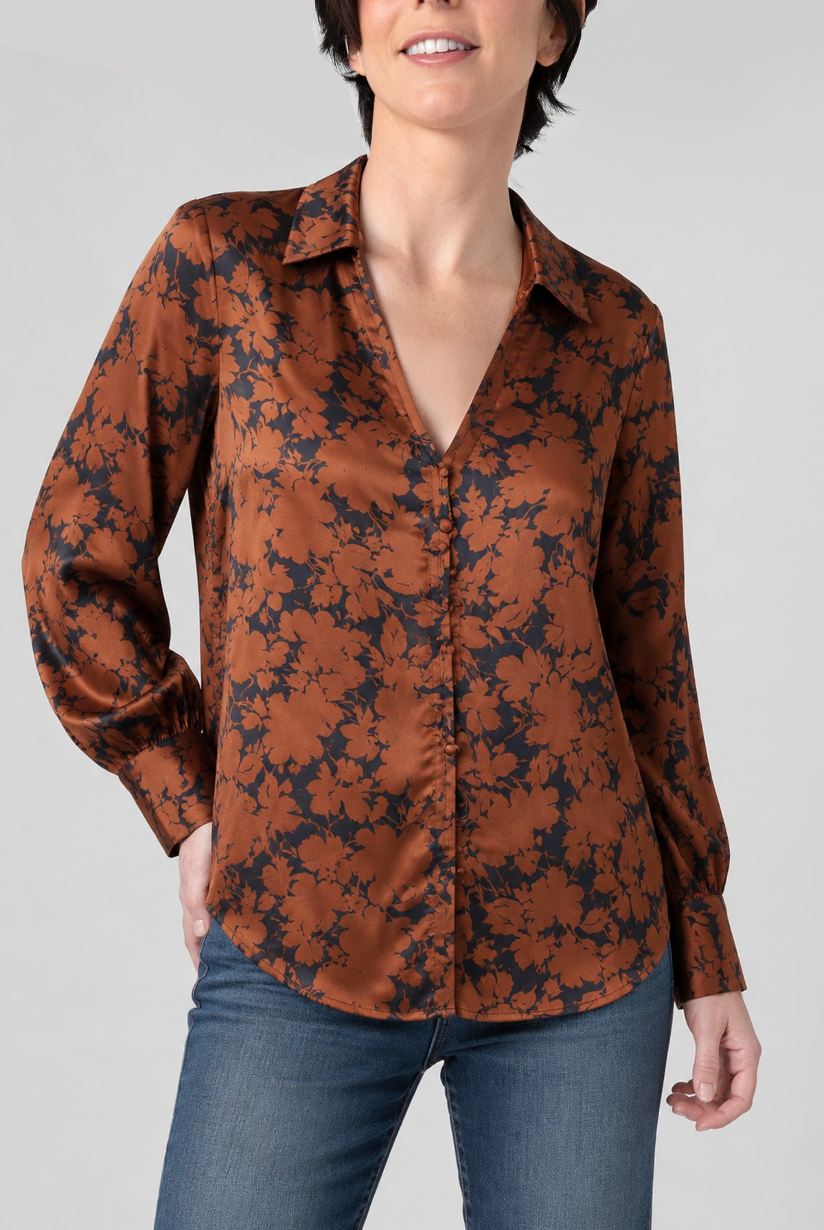 Liverpool Floral Button Down Blouse