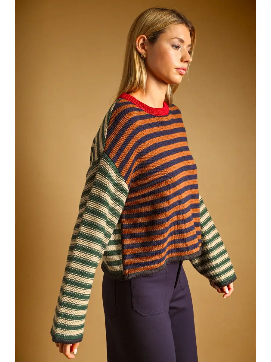 Multi Color Striped Crew Neck Sweater