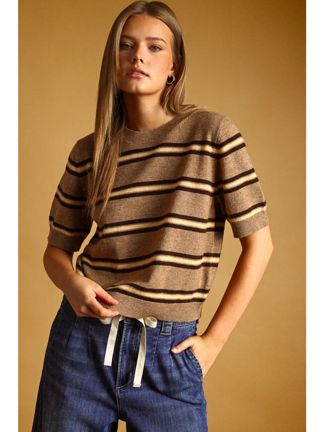 Short Sleeve Striped Knit Top