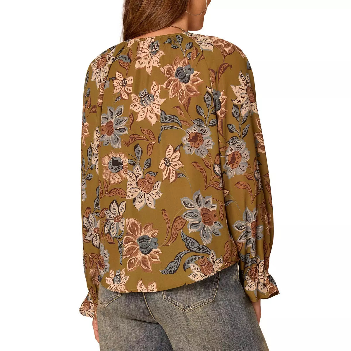 Floral Long Sleeve Top with Flounce Sleeve and Ruffled Front