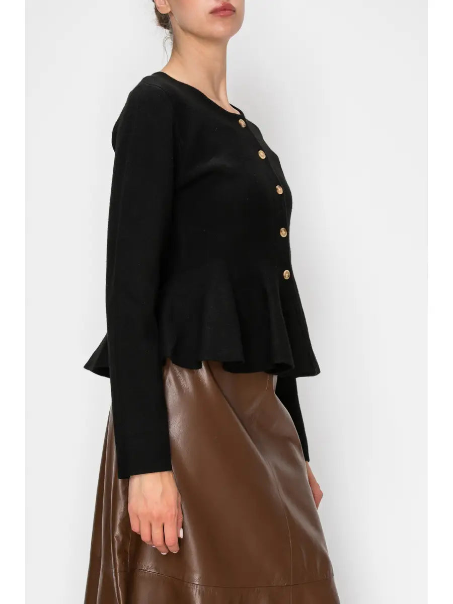Button Front Flared Bottom Knit Cardigan