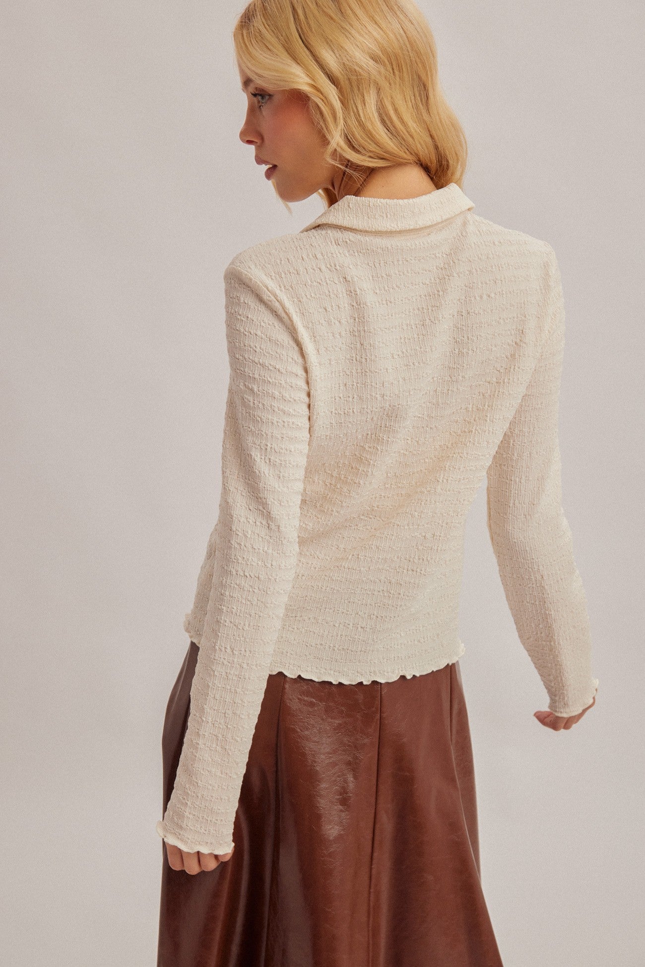 Texture Knit Button Down Collared Shirt