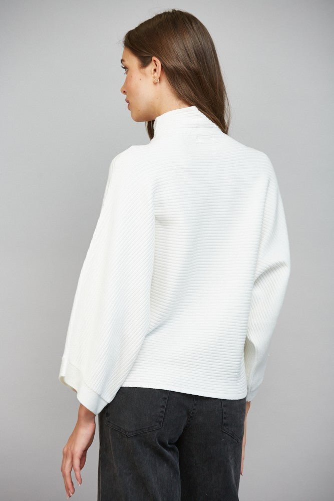 Horizontal Textured Ribbed Knit Mock Neck Sweater
