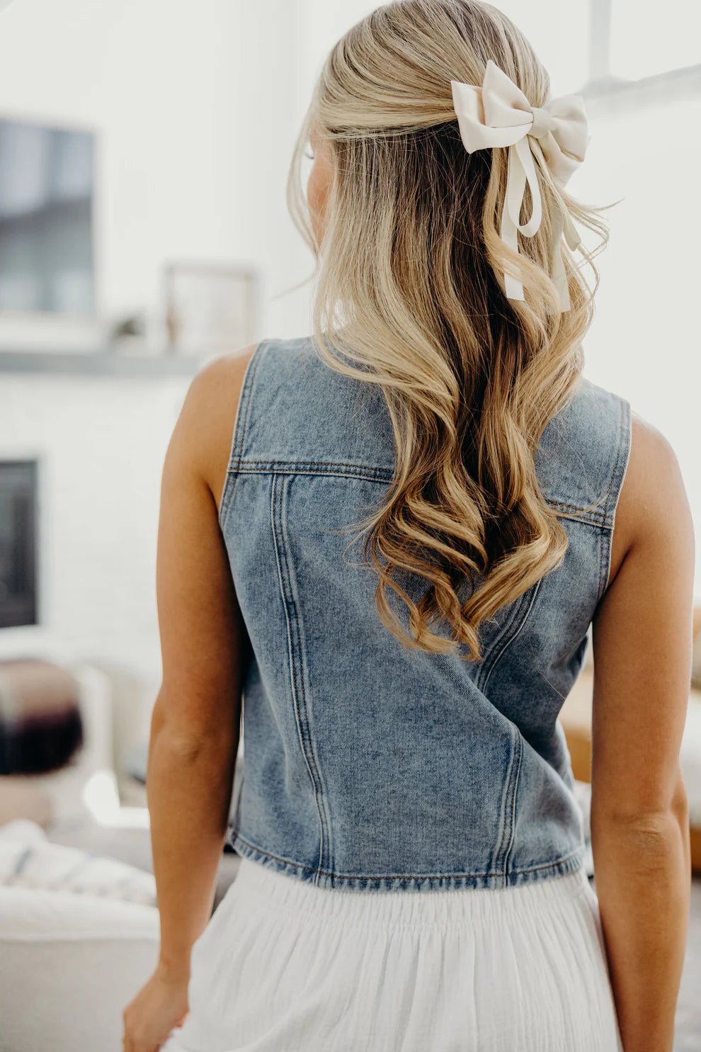 Fitted Medium Wash Denim Vest