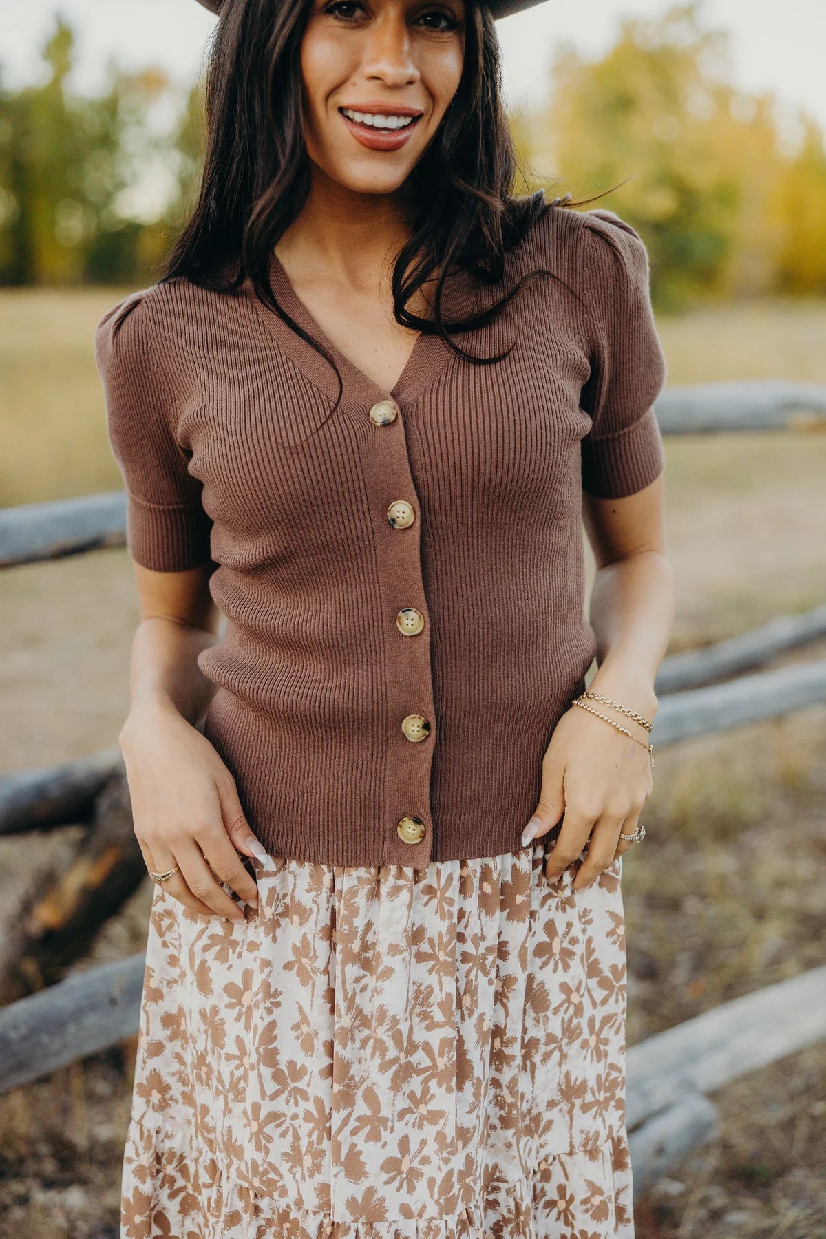 Short Sleeve Rib Knit Button Front Cardigan