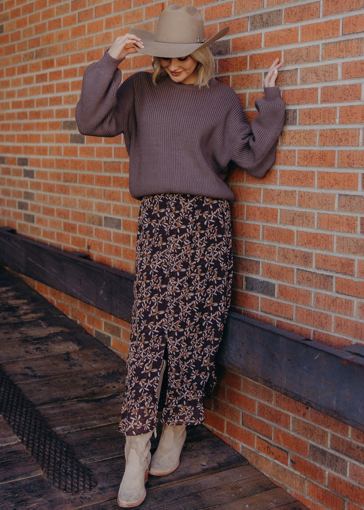 Floral Print Maxi Skirt with Button Front and Slit