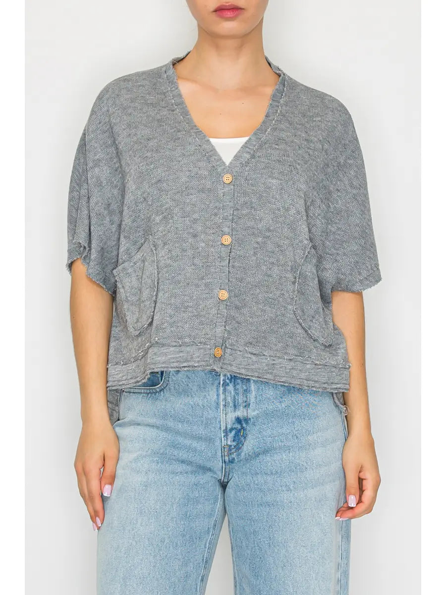 Short Sleeve Button Front Cardigan Top