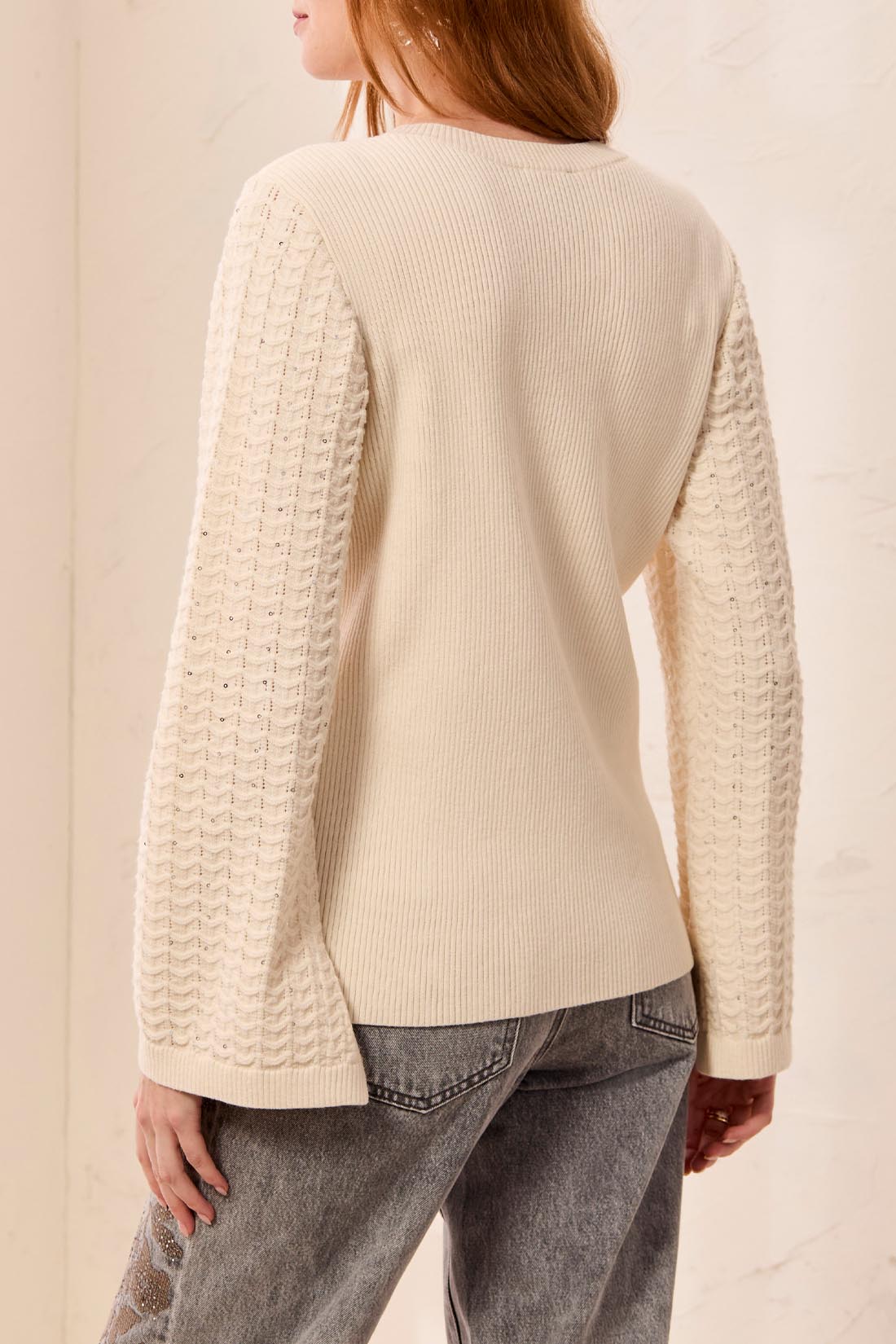 MB Studded Sleeve Crew Neck Sweater