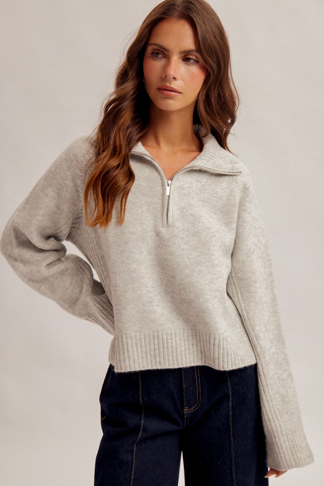 Half Zip High Neck Sweater