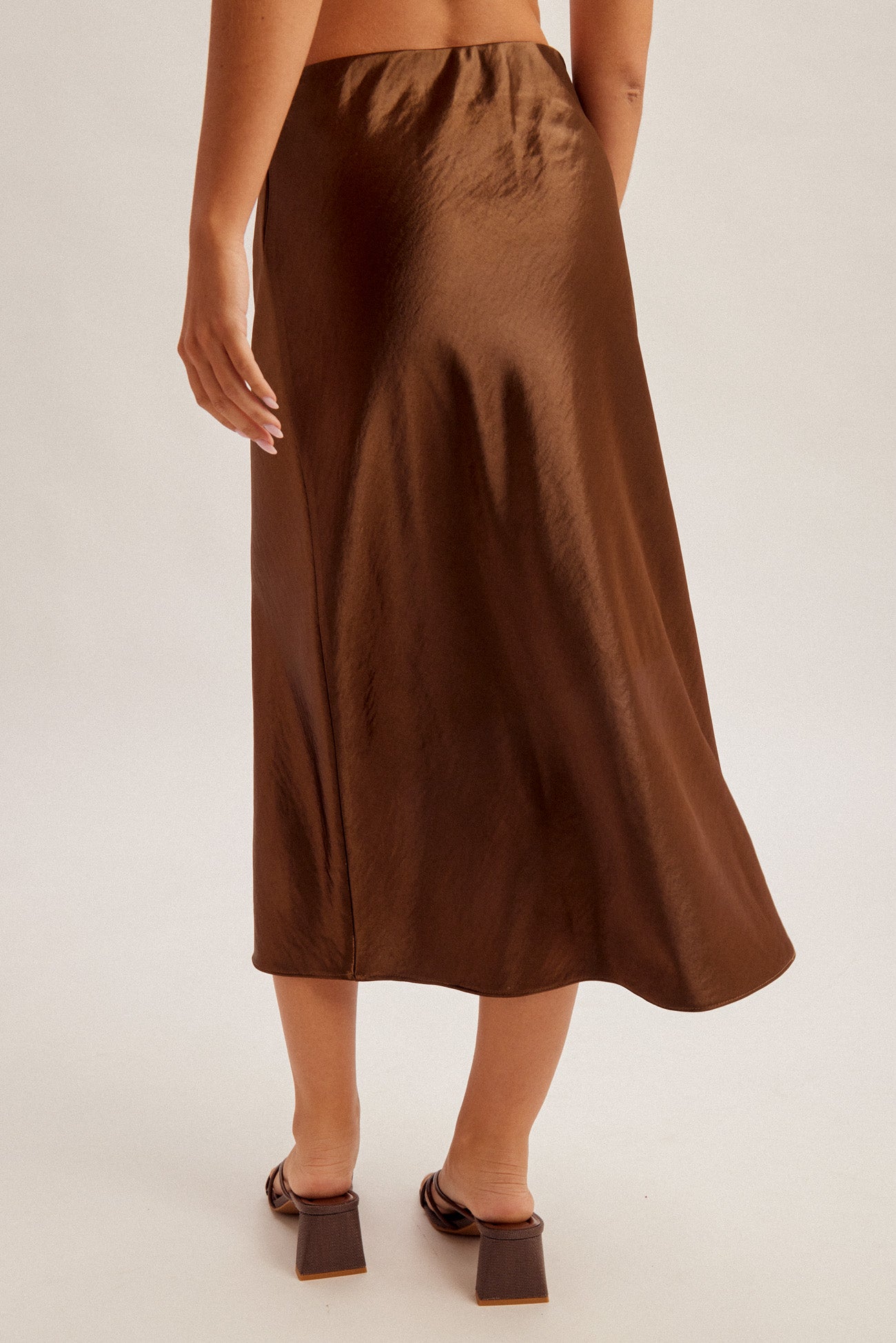 Satin Midi Skirt with Elastic Waistband