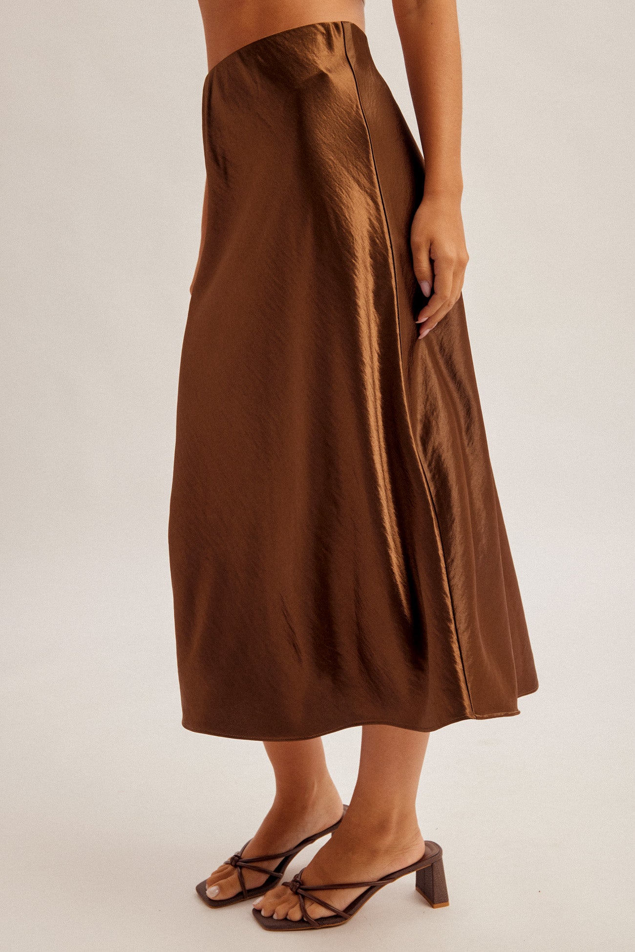 Satin Midi Skirt with Elastic Waistband