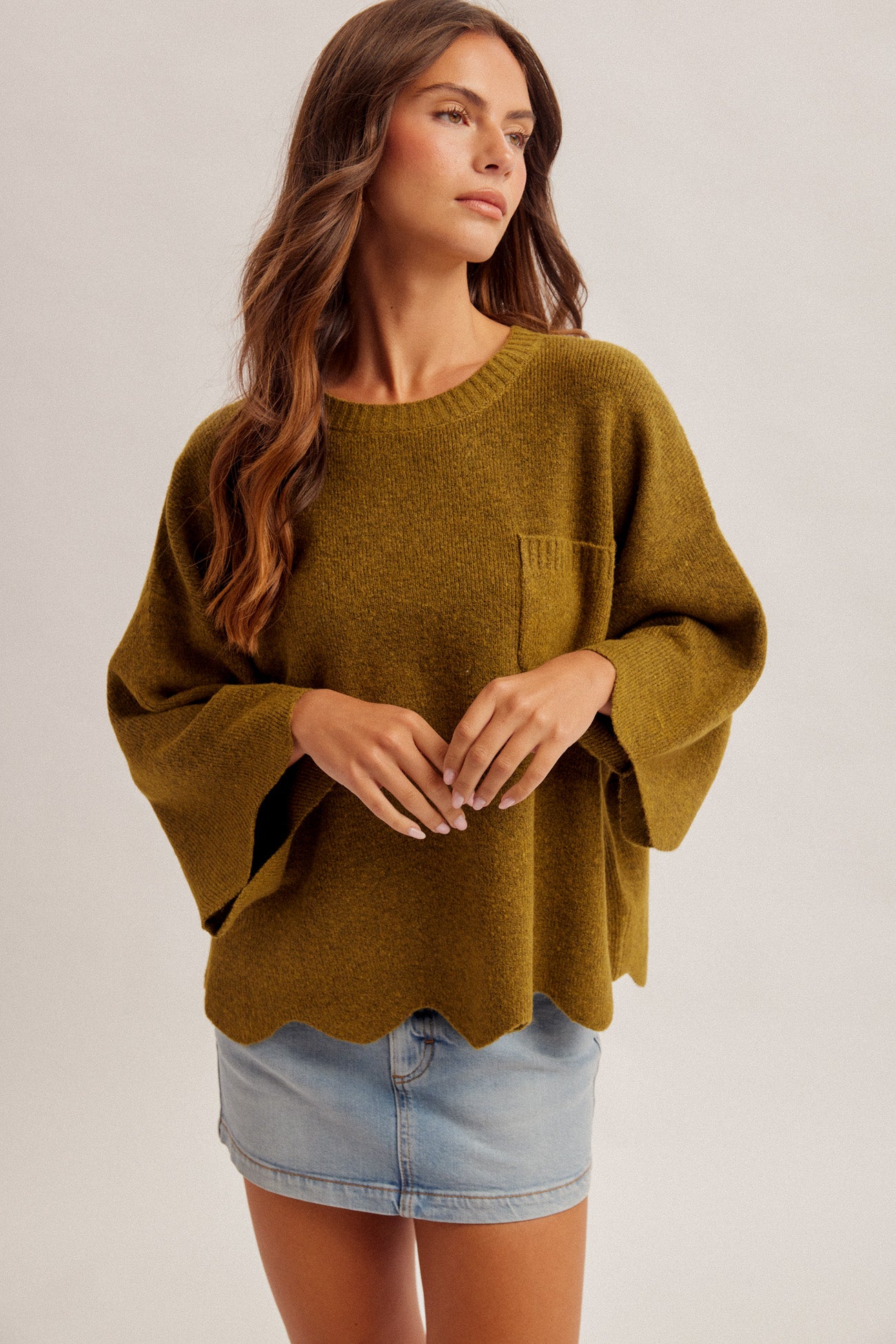 Scalloped Edge Oversized Knit Sweater