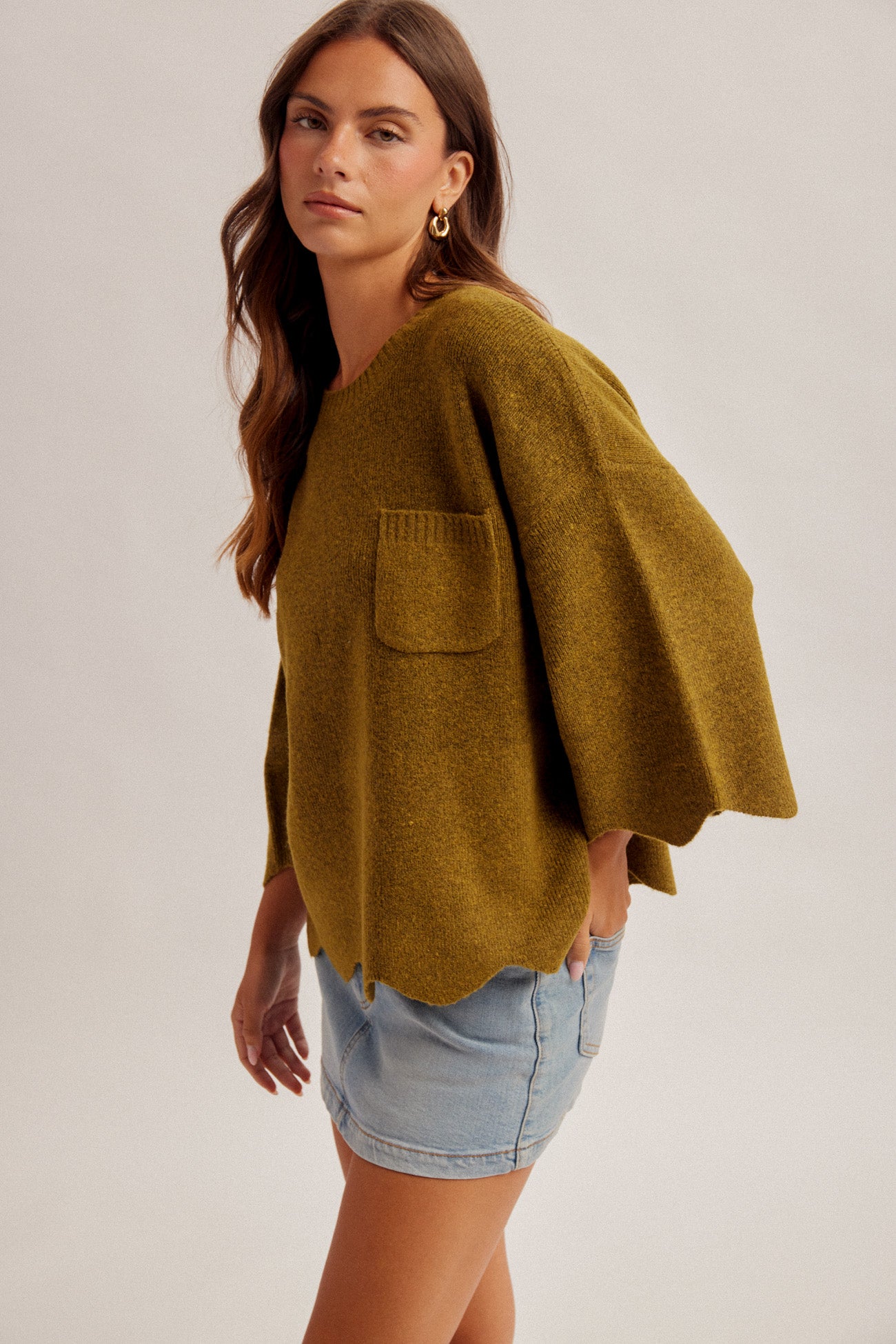Scalloped Edge Oversized Knit Sweater