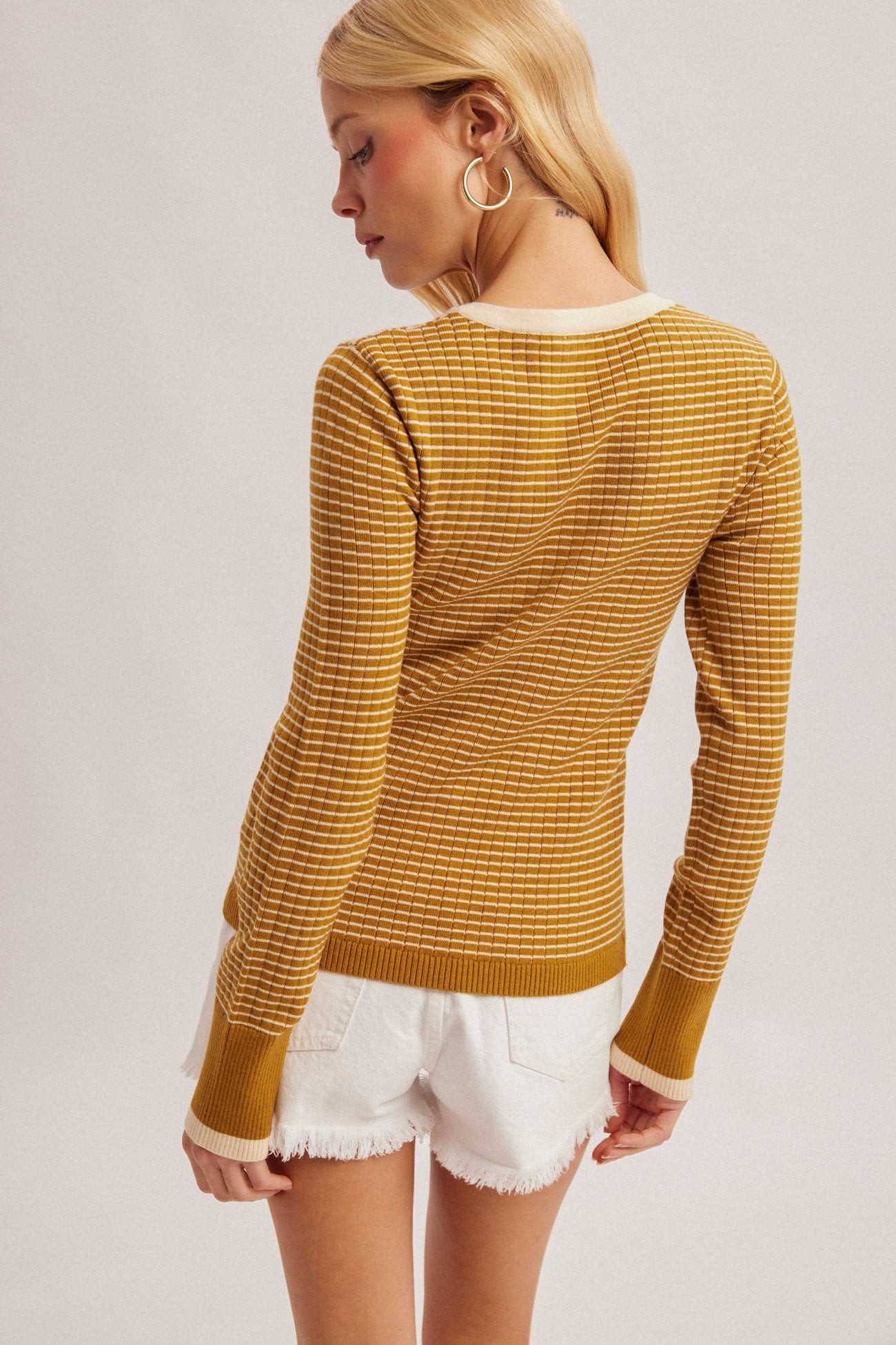 Diamond Stitched Striped Thermal Henley Top
