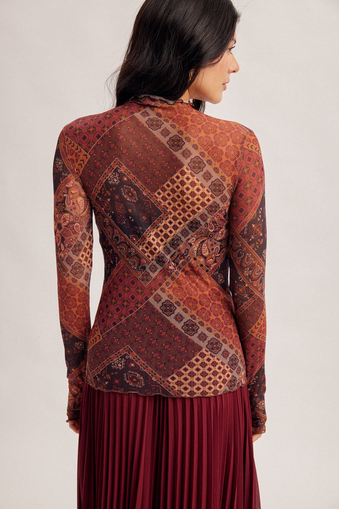 Patchwork Mosaic Print Mesh Top